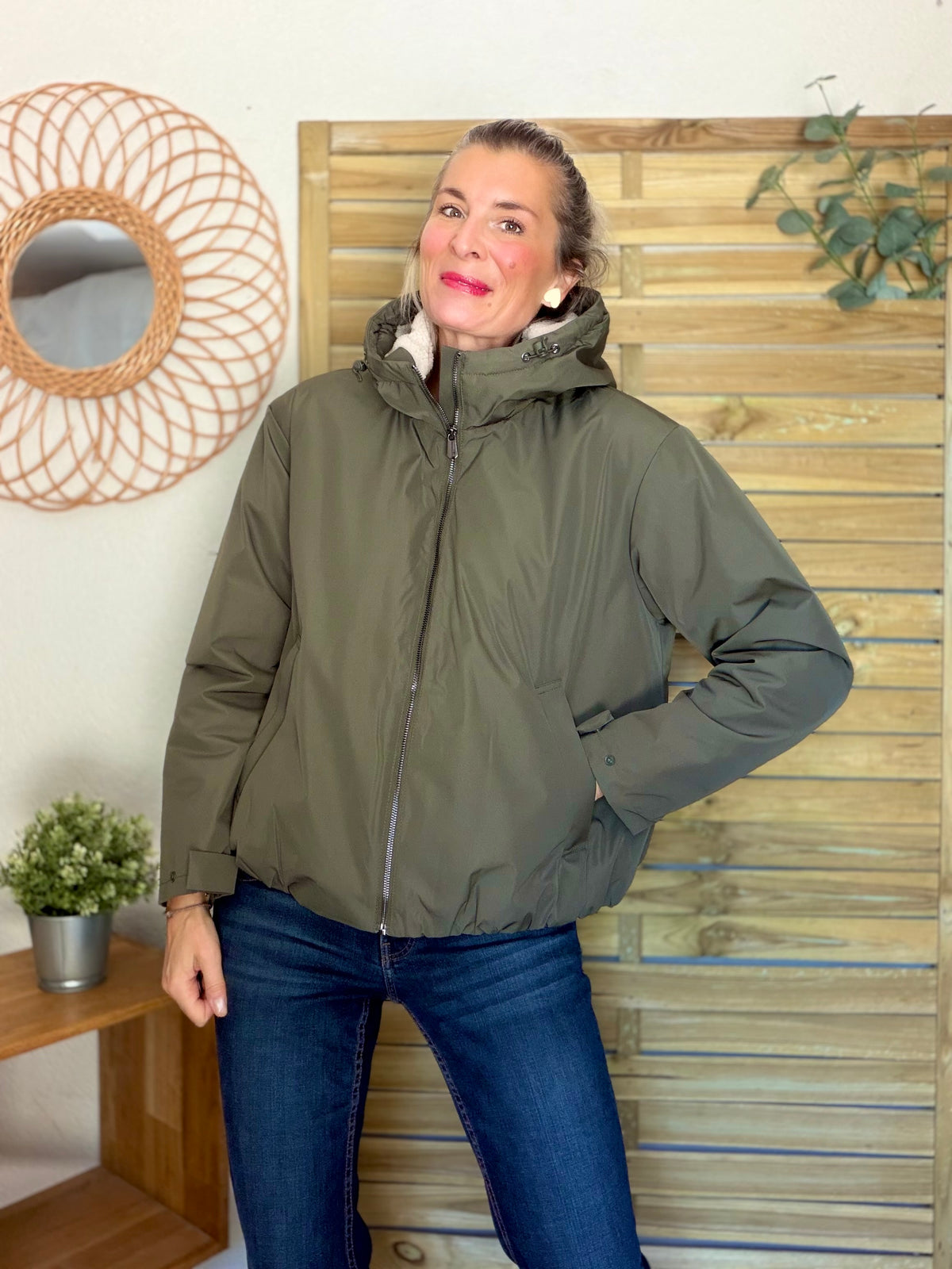 LAURA JO - Imperméable fourré sherpa EVA court - Kaki