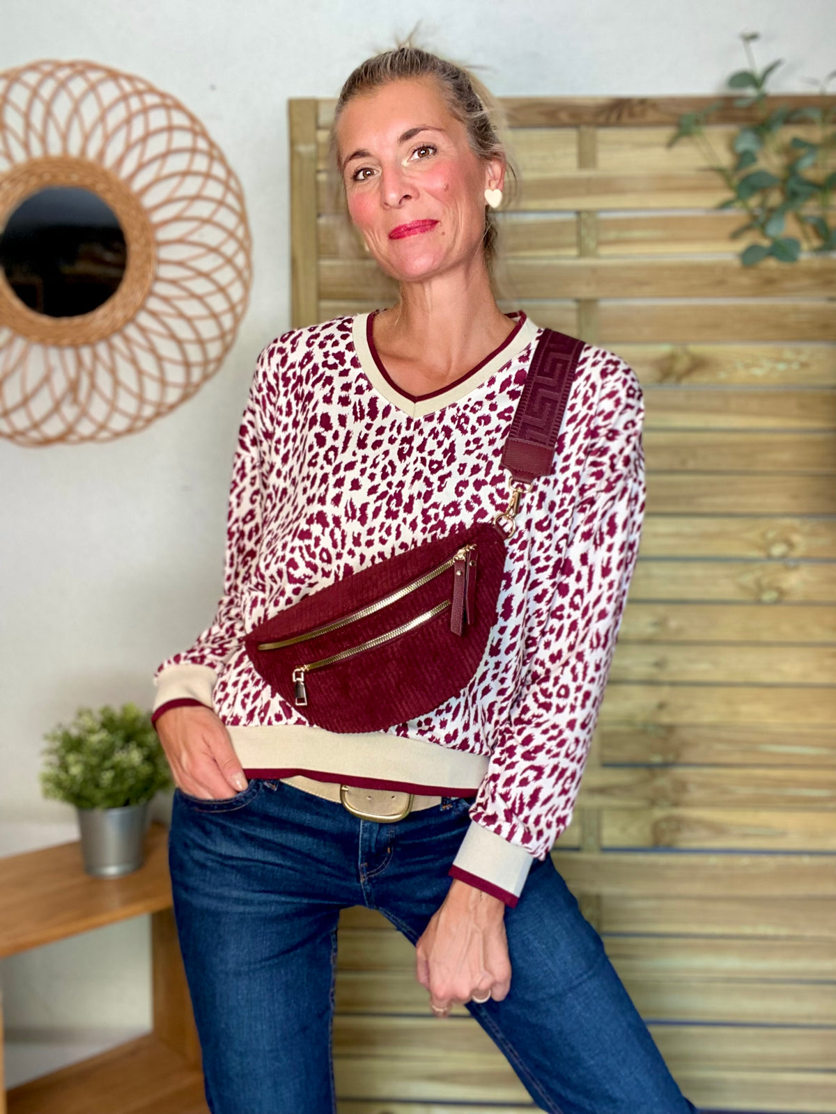 Sweat imprimé Léo 🐆 AMANDINE - Bordeaux
