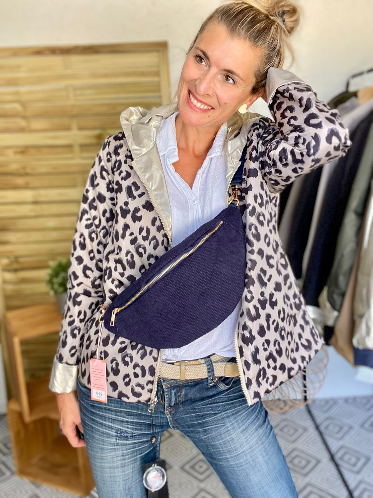 LAURA JO - Imperméable réversible rembourré LOUISON COURT - Doré / léo • DÉSTOCKAGE sur Taille XL