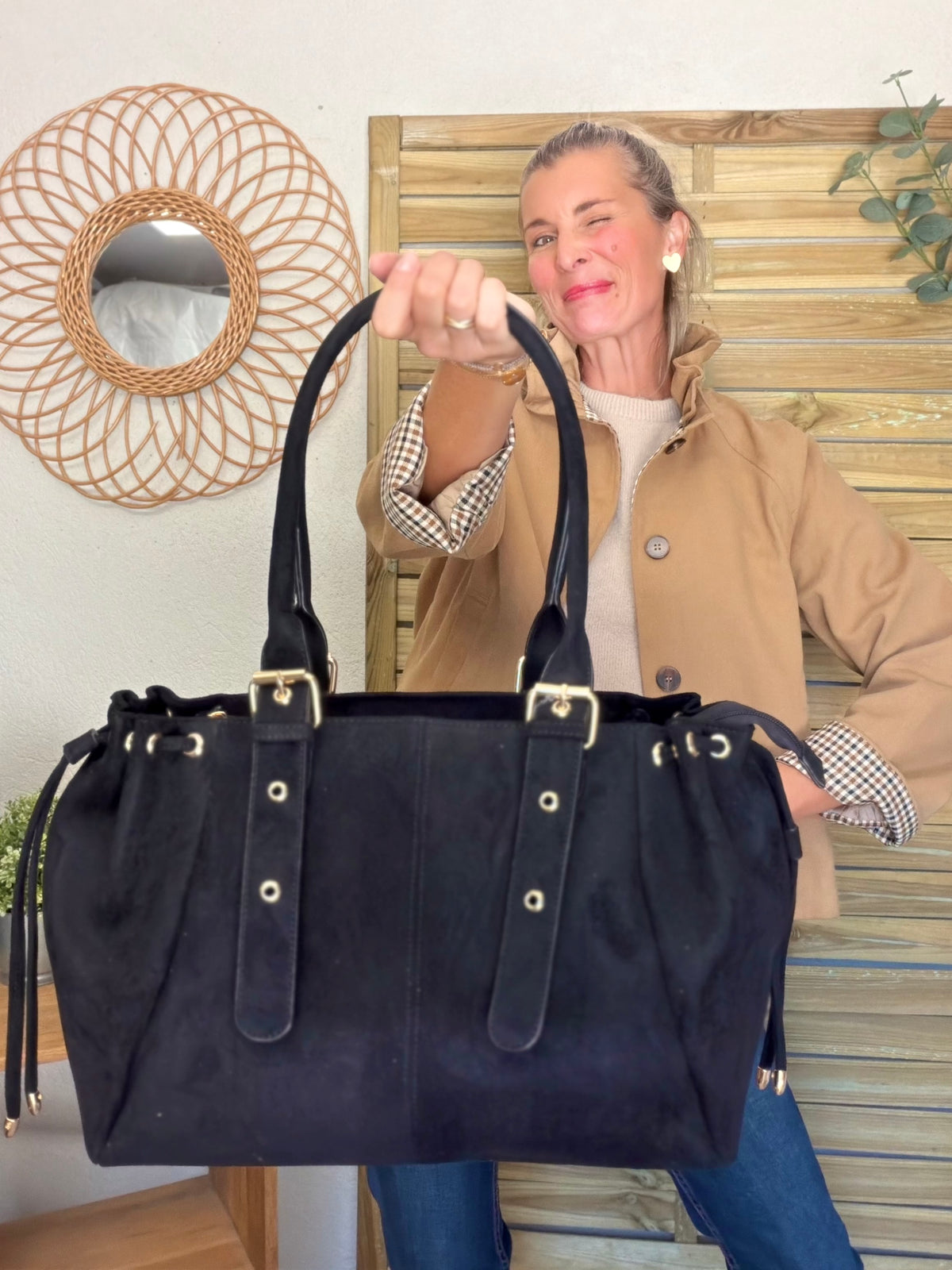 Sac cabas XL simili daim CLÉO Noir