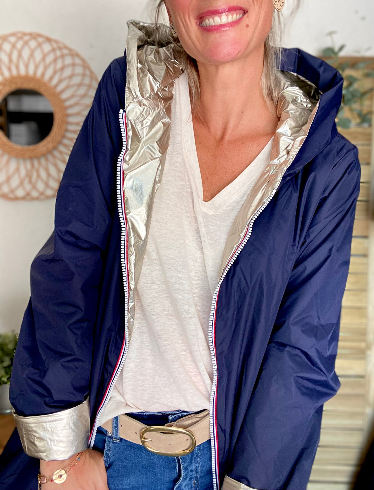 LAURA JO - Imperméable réversible rembourré LOUISON LONG - Marine/Doré