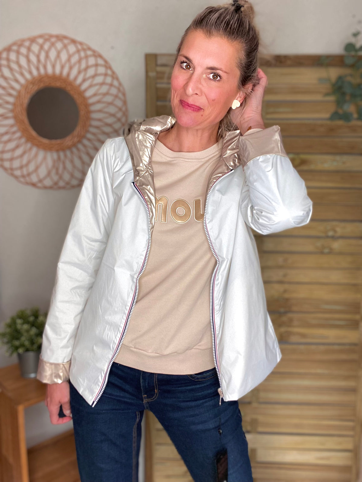 LAURA JO - Imperméable réversible GARANCE COURT léger - Blanc/Doré