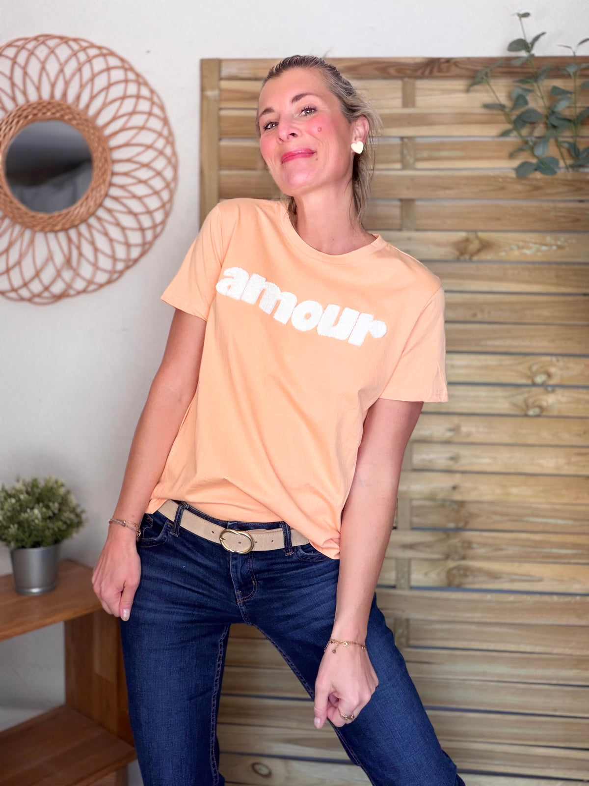Tee shirt amour MAÏA Saumon - FIN DE SÉRIE