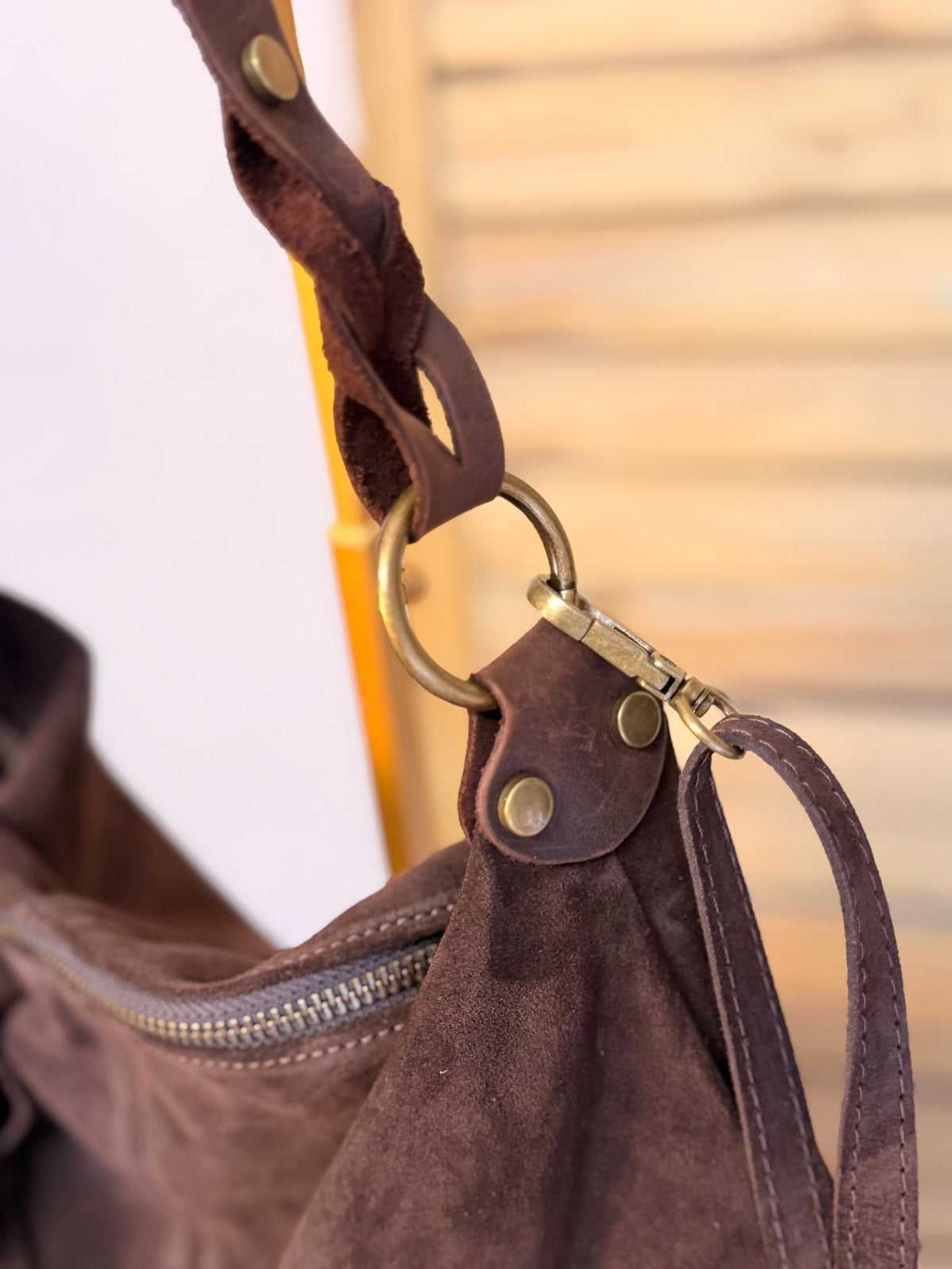 Sac hobo en cuir daim souple, double bandoulière ANDREW Chocolat