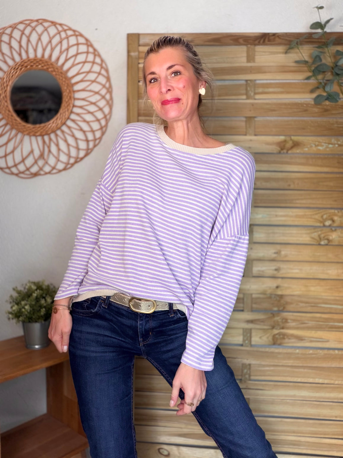 Pull fin rayé ample ROMANE - Lilas - FIN DE SÉRIE