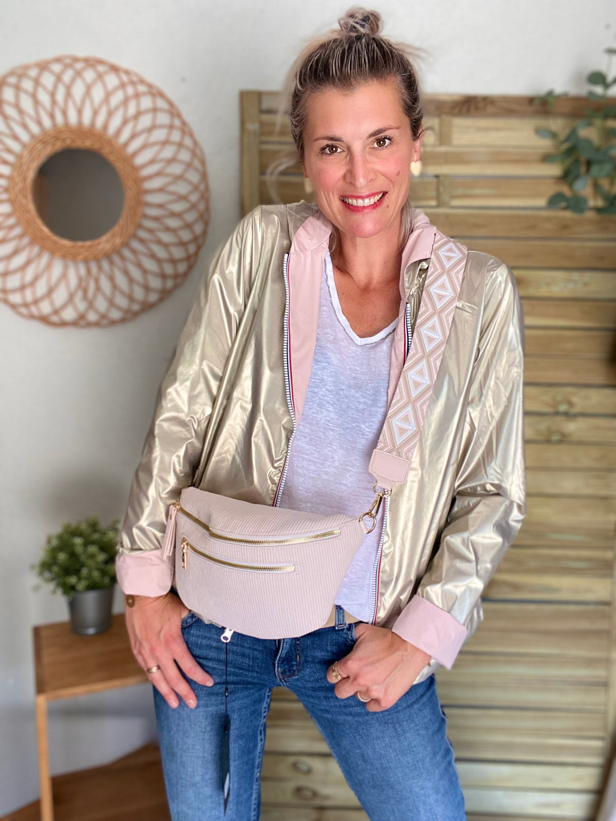 LAURA JO - Imperméable réversible léger GARANCE COURT - Rose/Doré • DÉSTOCKAGE sur Taille XL
