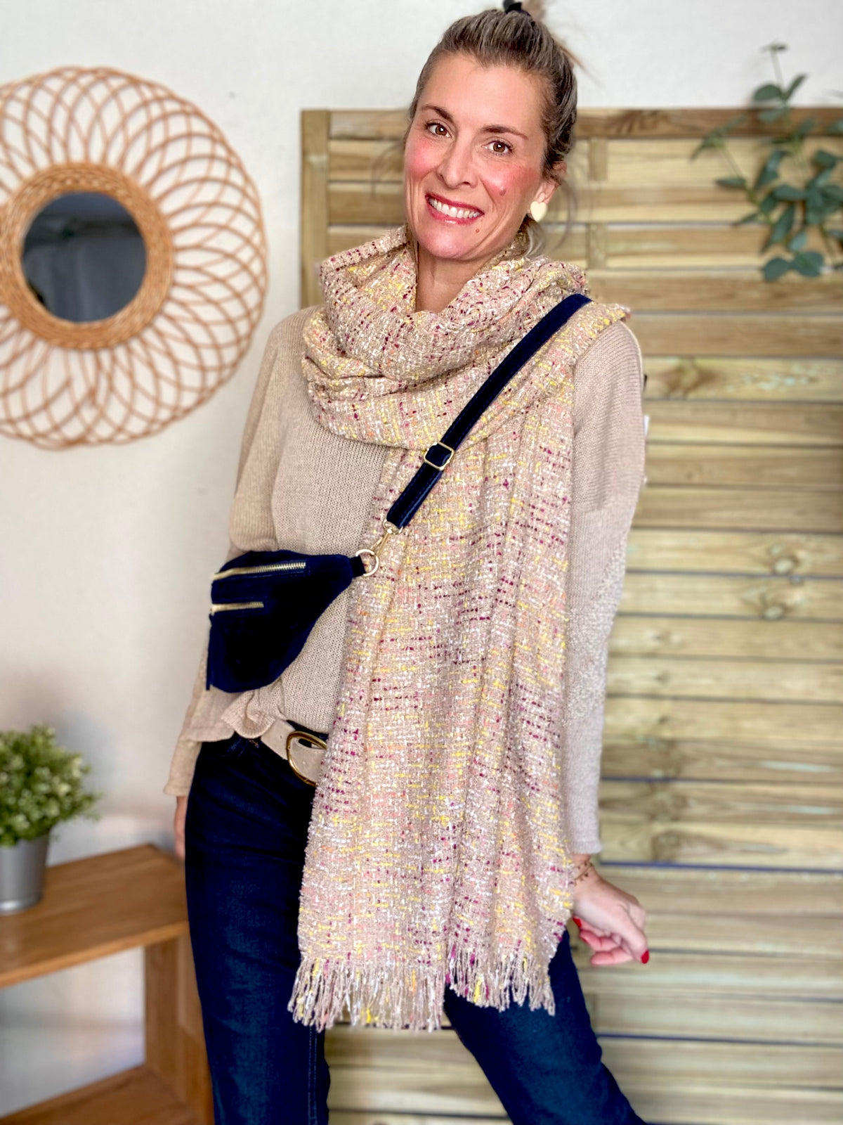 Écharpe douce en laine avec lurex ODILE - Taupe Rose (3 coloris)