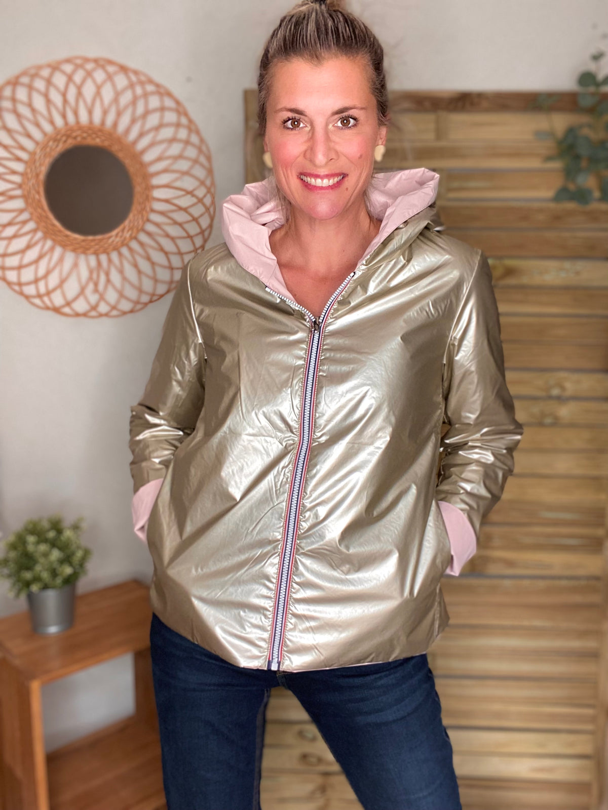 LAURA JO - Imperméable réversible rembourré LOUISON COURT - Rose/Doré