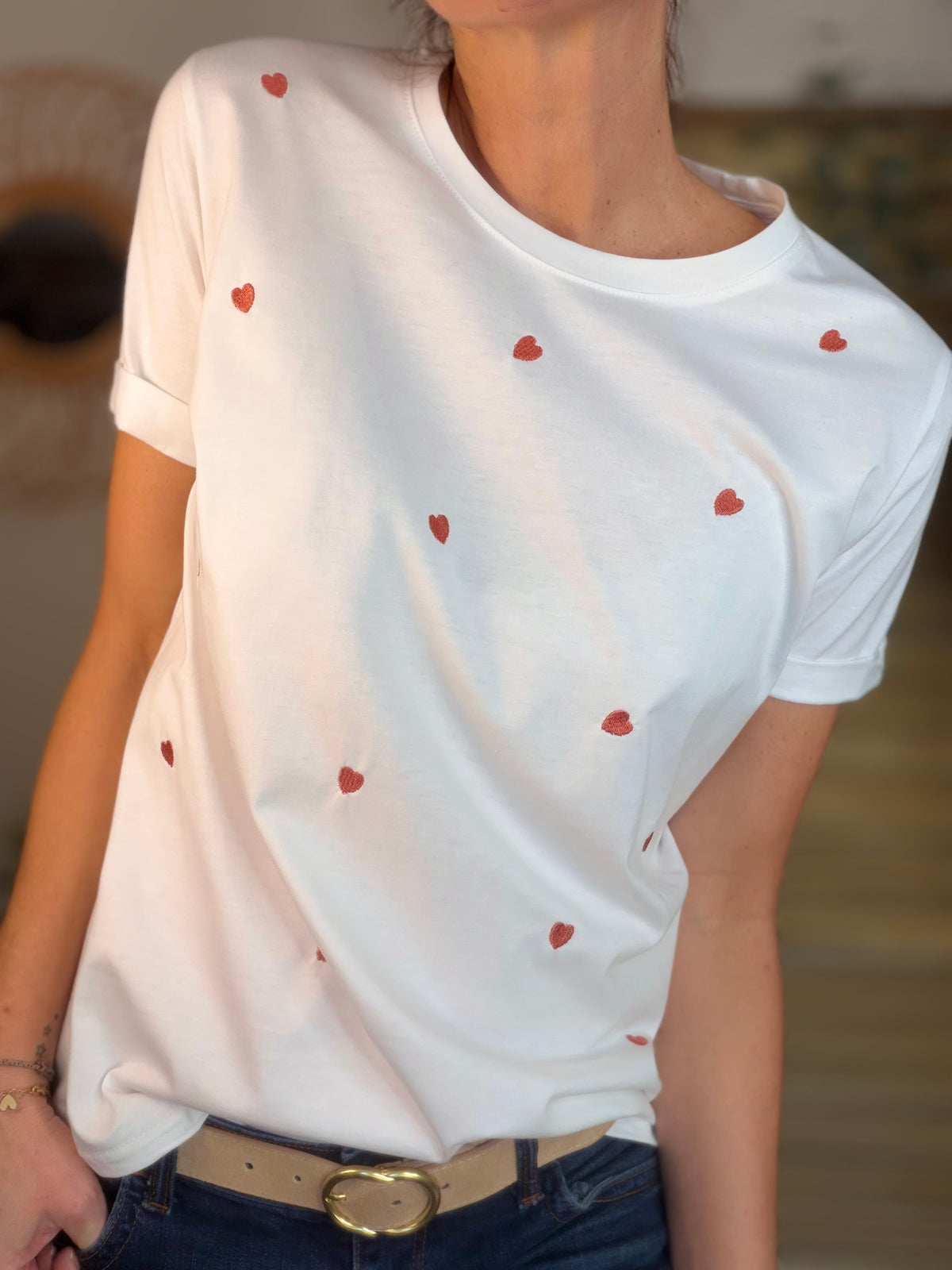 Tee shirt cœurs brodés cuivre rosé 🩷 TESSA - FIN DE SÉRIE
