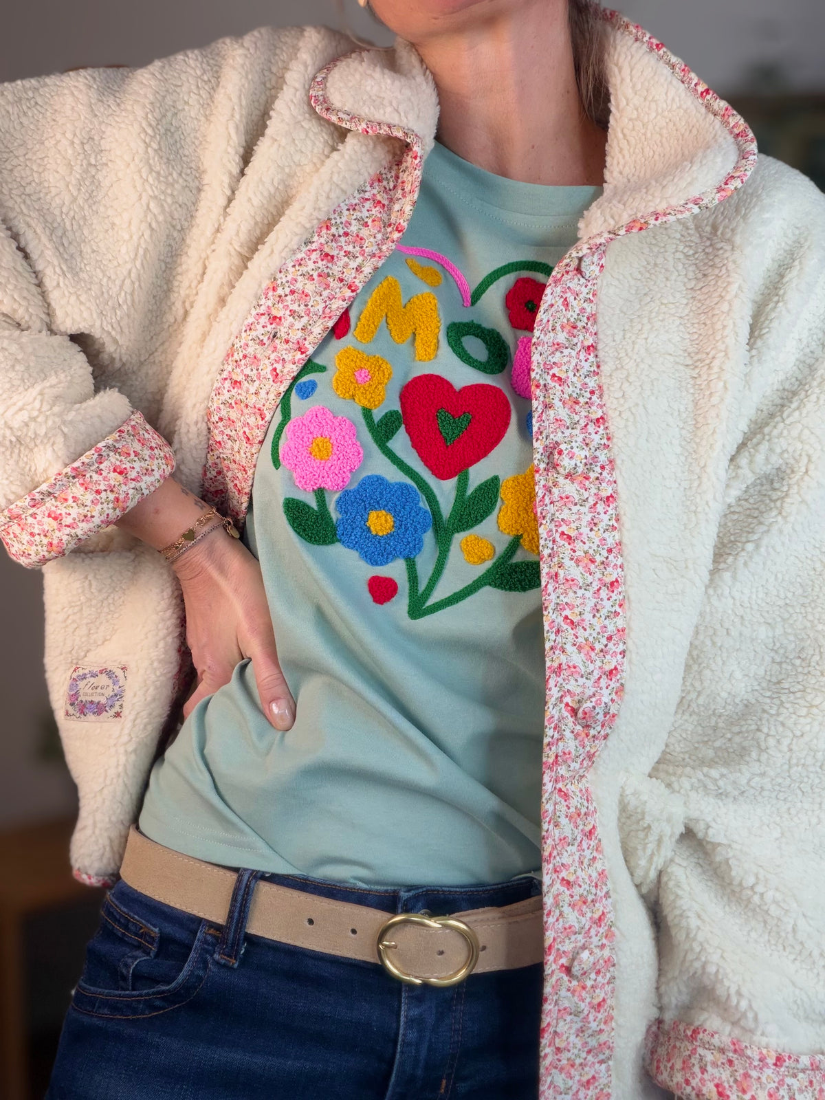 Tee shirt amour fleuri ARYA Vert sauge