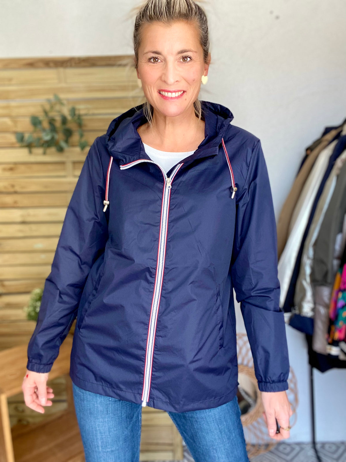 Imperméable mi-saison doublé SOLINE MI-LONG - Bleu marine - LAURA JO - FIN DE SÉRIE
