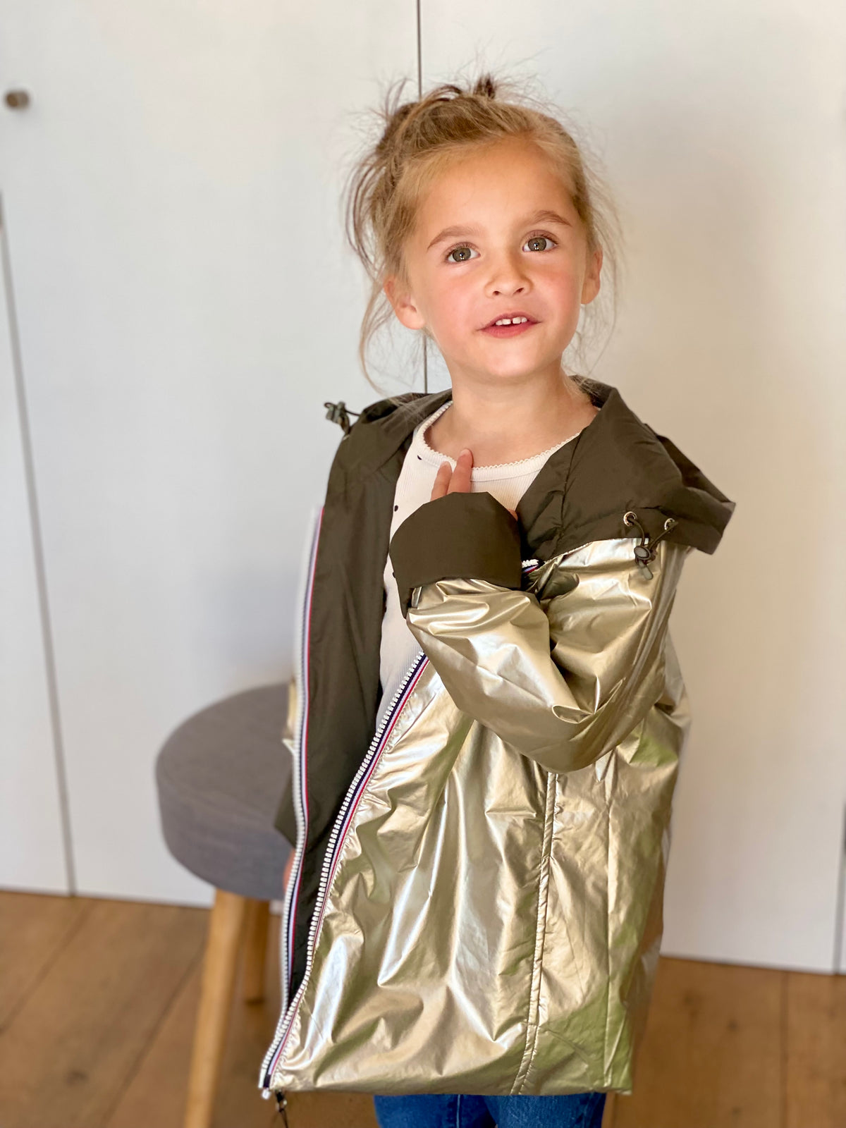 Imperméable réversible rembourré LOUISON KIDS enfant (mixte) - Kaki / Doré • DÉSTOCKAGE sur Taille 6 ans