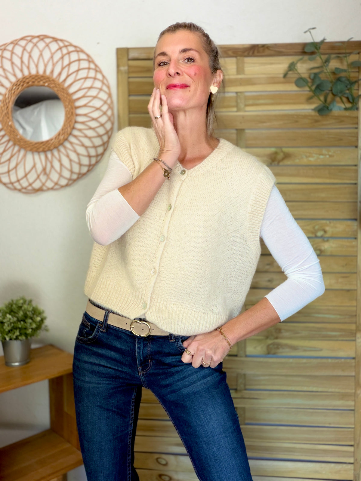 Gilet sans manche en maille laine et mohair AVERY Beige