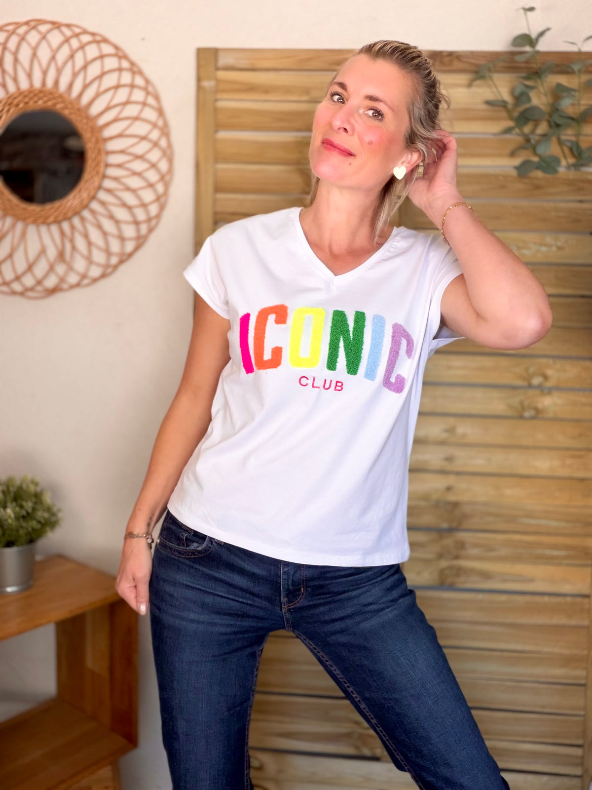 Tee shirt col V ICONIC club MIRANDA Blanc
