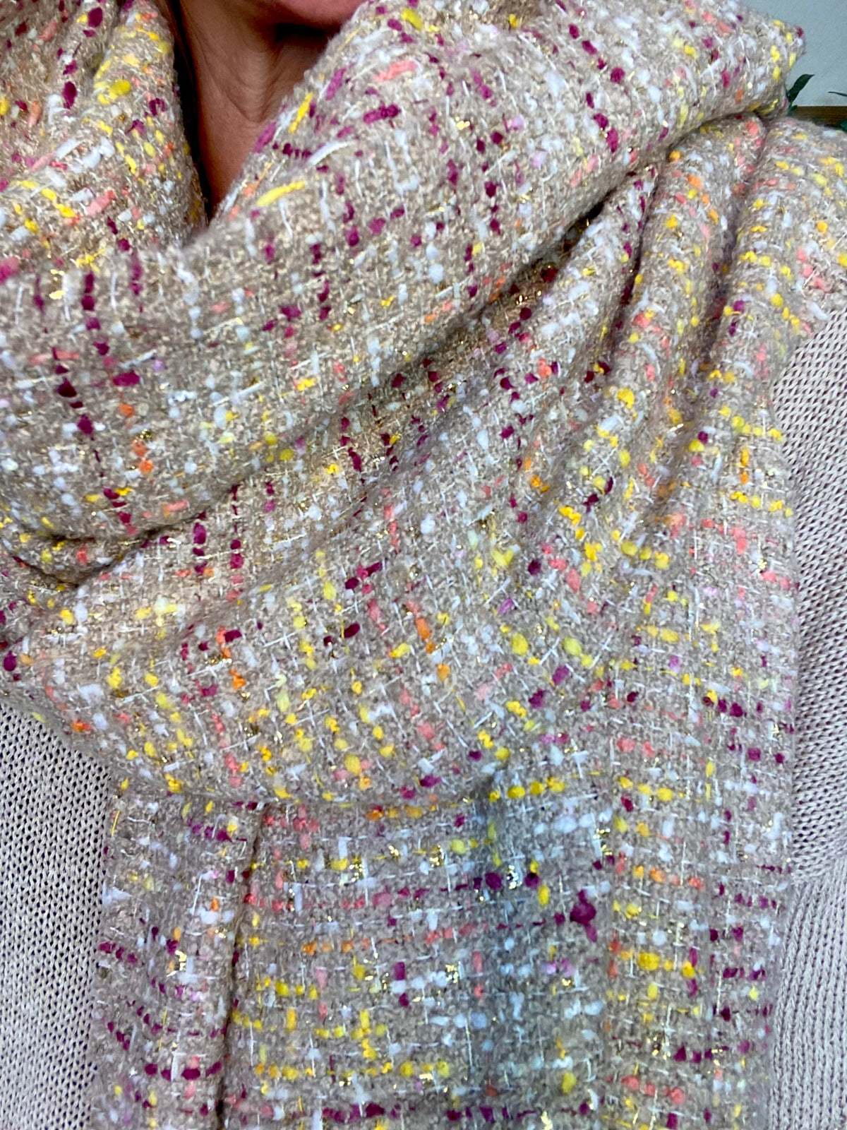 Écharpe douce en laine avec lurex ODILE - Taupe Rose (3 coloris)