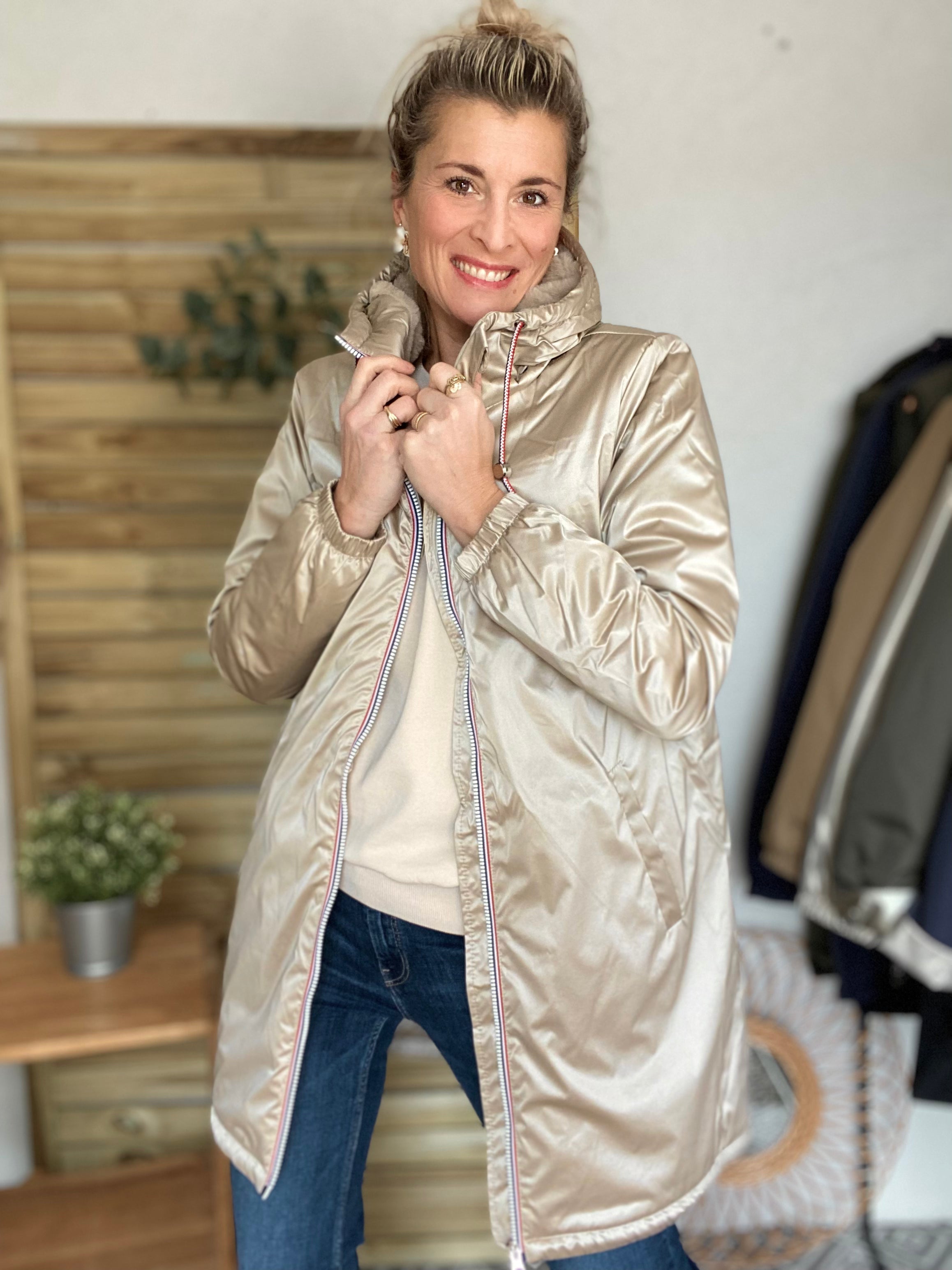 LAURA JO - Parka Imperméable THELMA LONG fourrée - Sable irisé • DÉSTOCKAGE sur Tailles S et 4XL
