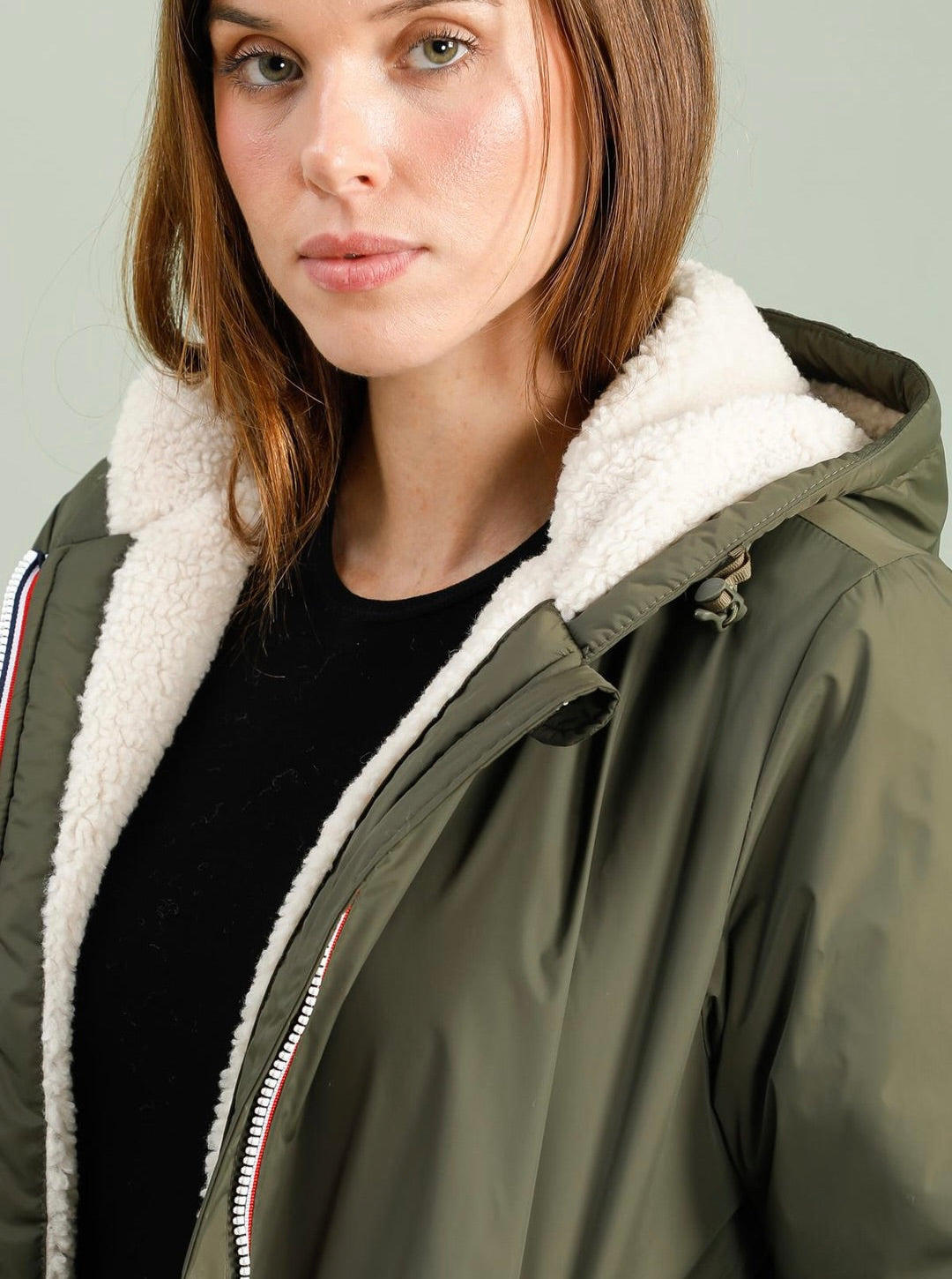 LAURA JO - Parka Imperméable LOUISE LONG Sherpa écru - Kaki • DÉSTOCKAGE sur taille S