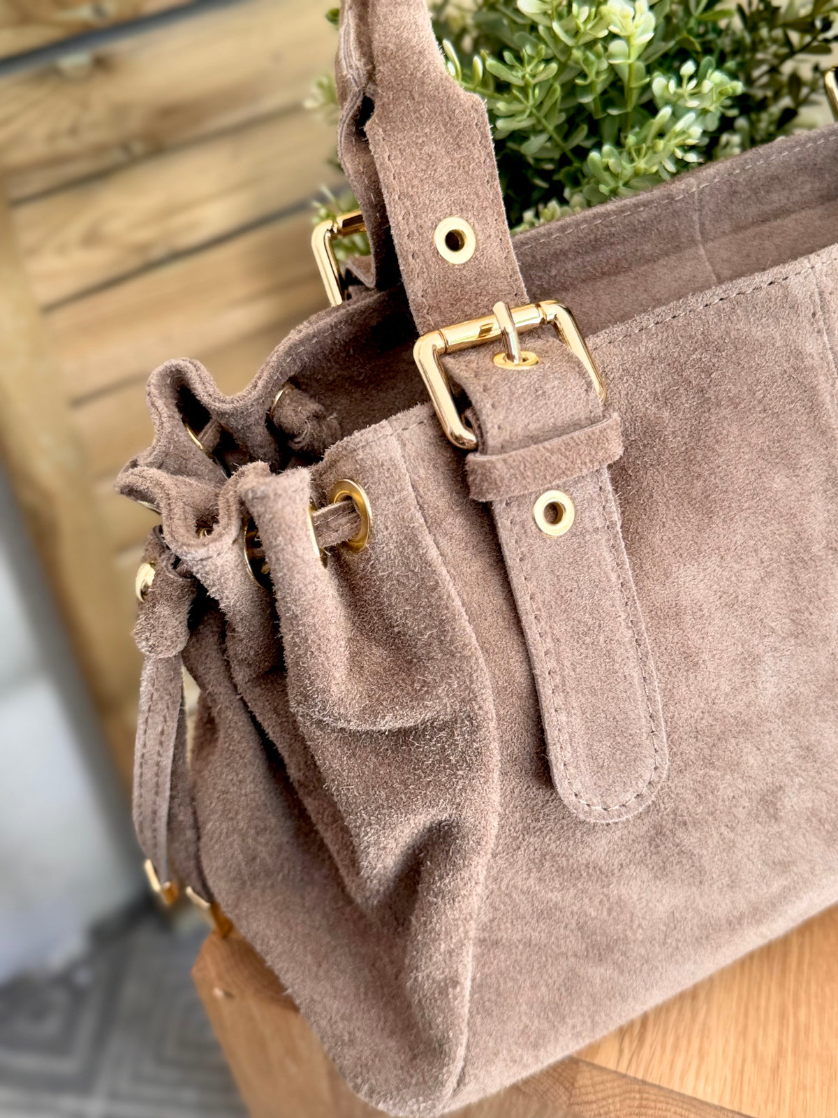 Sac à main en cuir daim GERY - Taupe