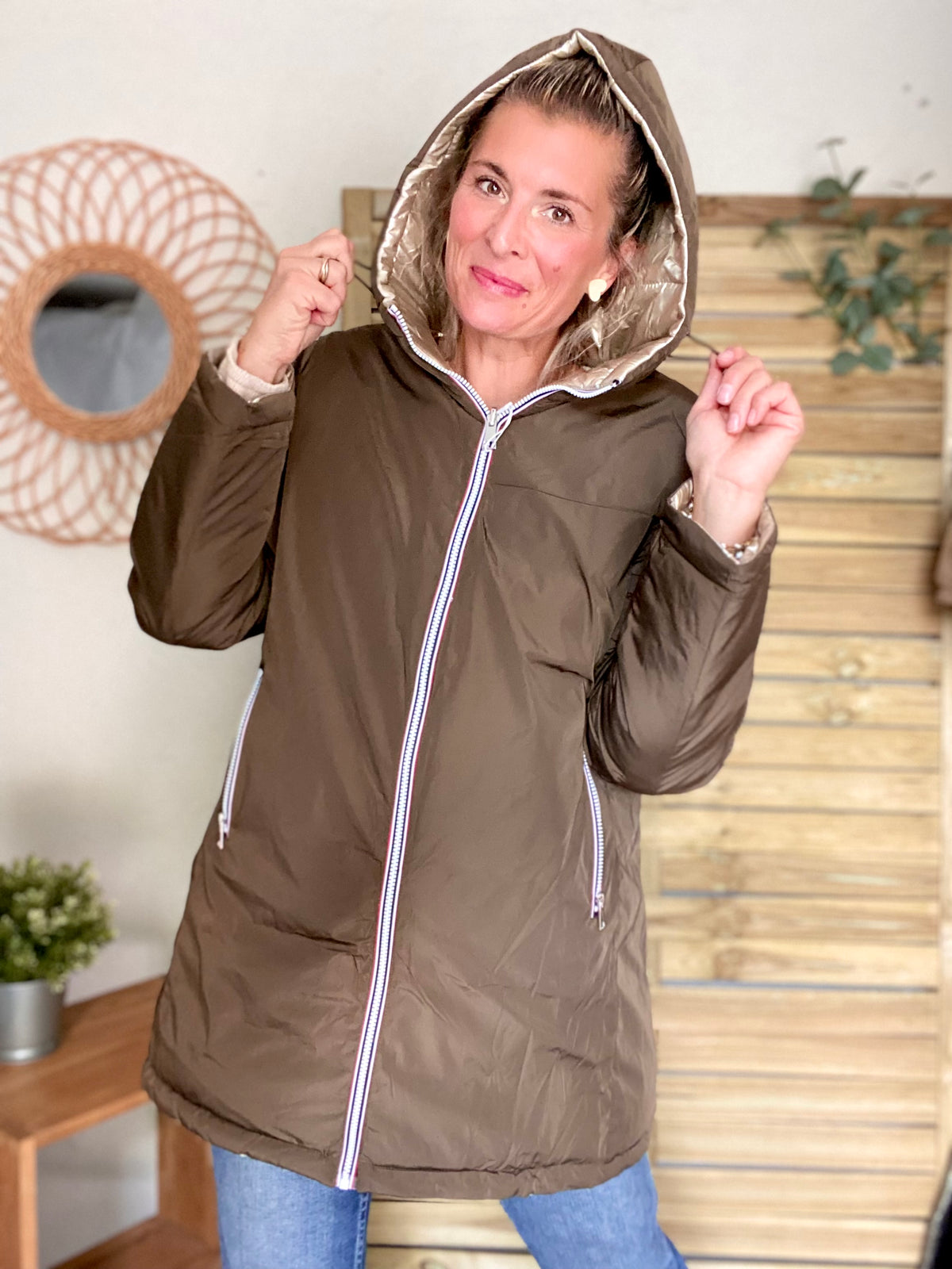 Doudoune imperméable réversible ANGÈLE LONG - Kaki - MELYA MELODY