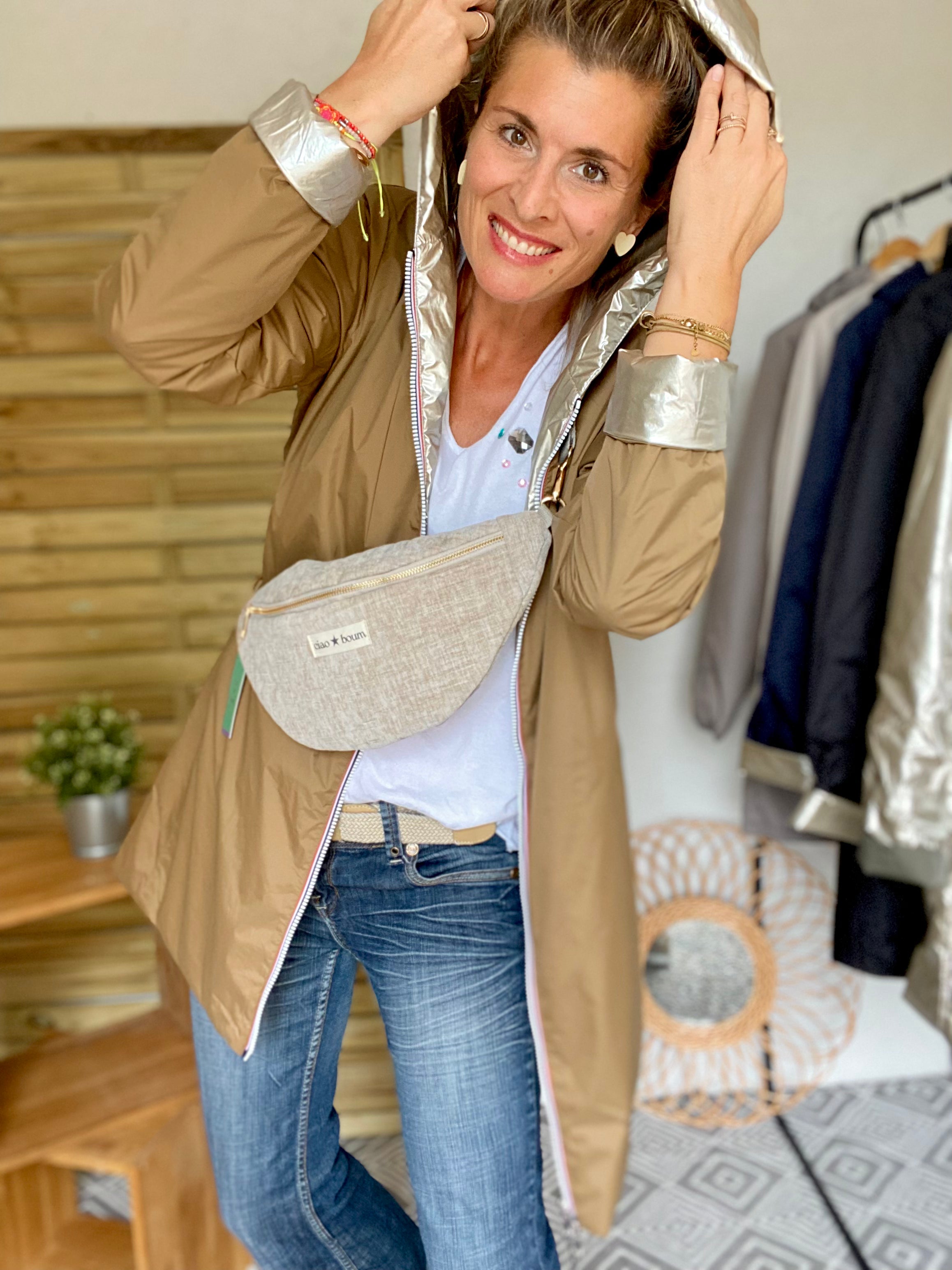 LAURA JO - Imperméable réversible rembourré LOUISON LONG - Camel/Doré