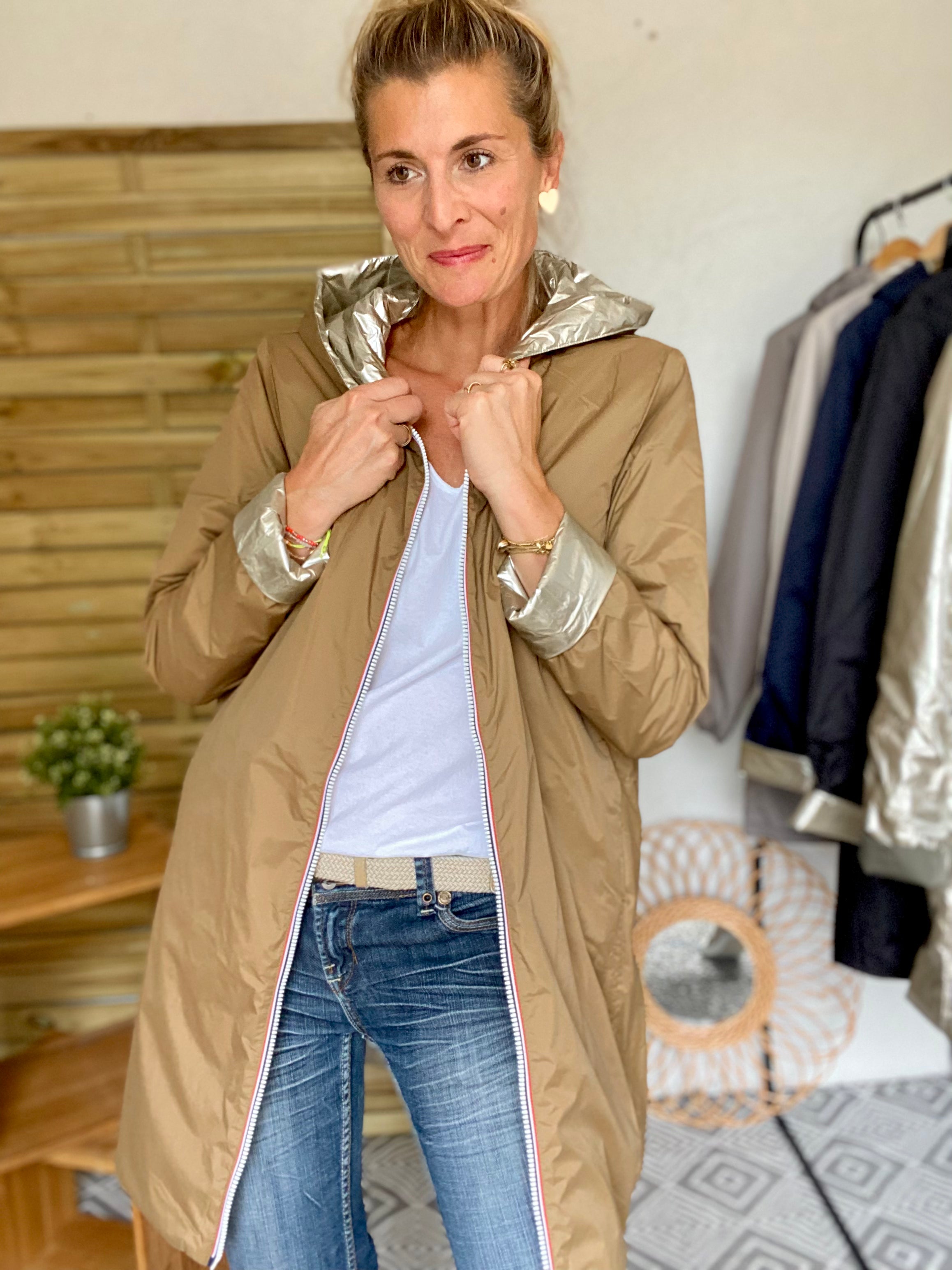 LAURA JO - Imperméable réversible rembourré LOUISON LONG - Camel/Doré