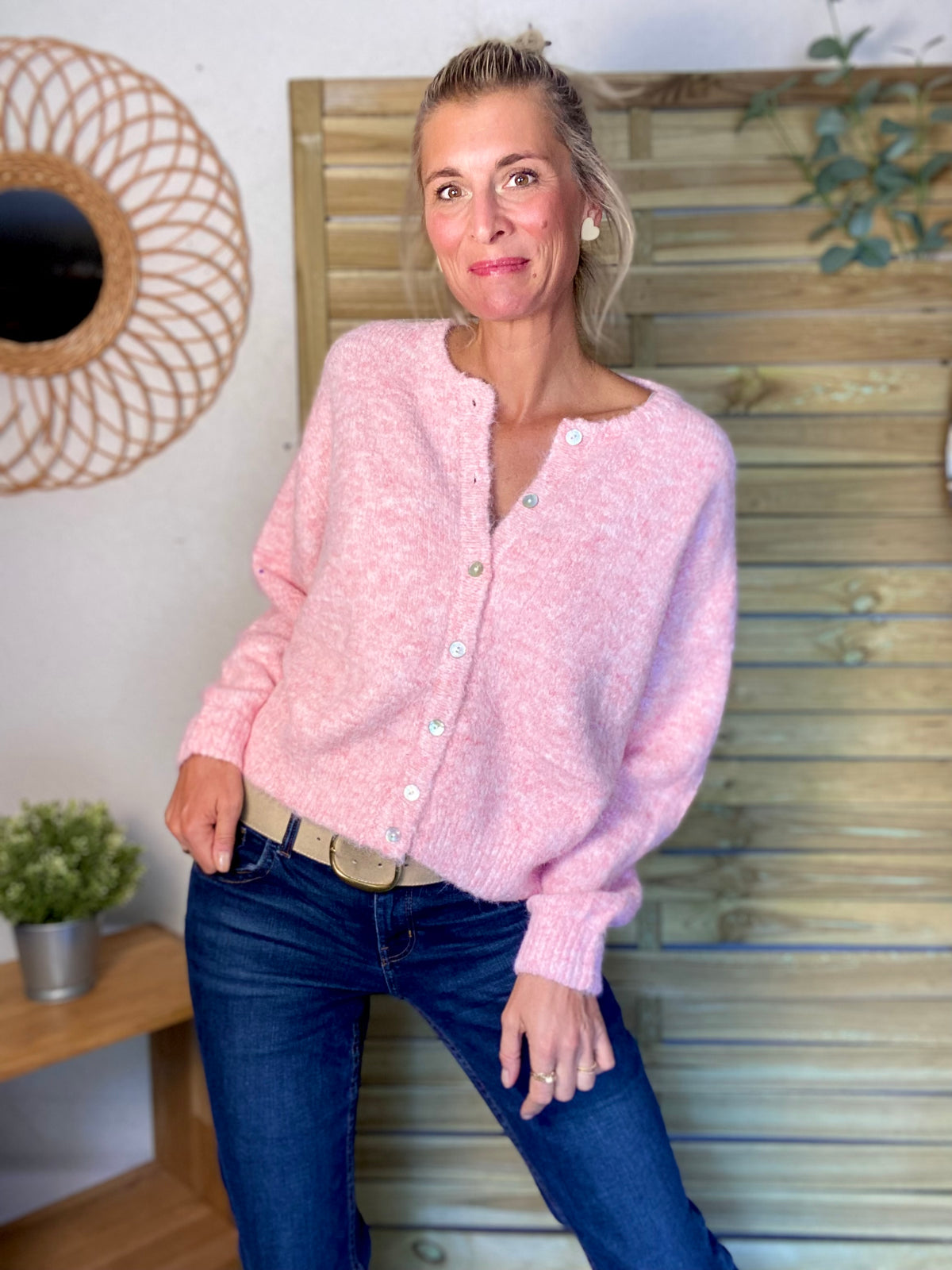 Gilet en maille MERYL - Rose chiné