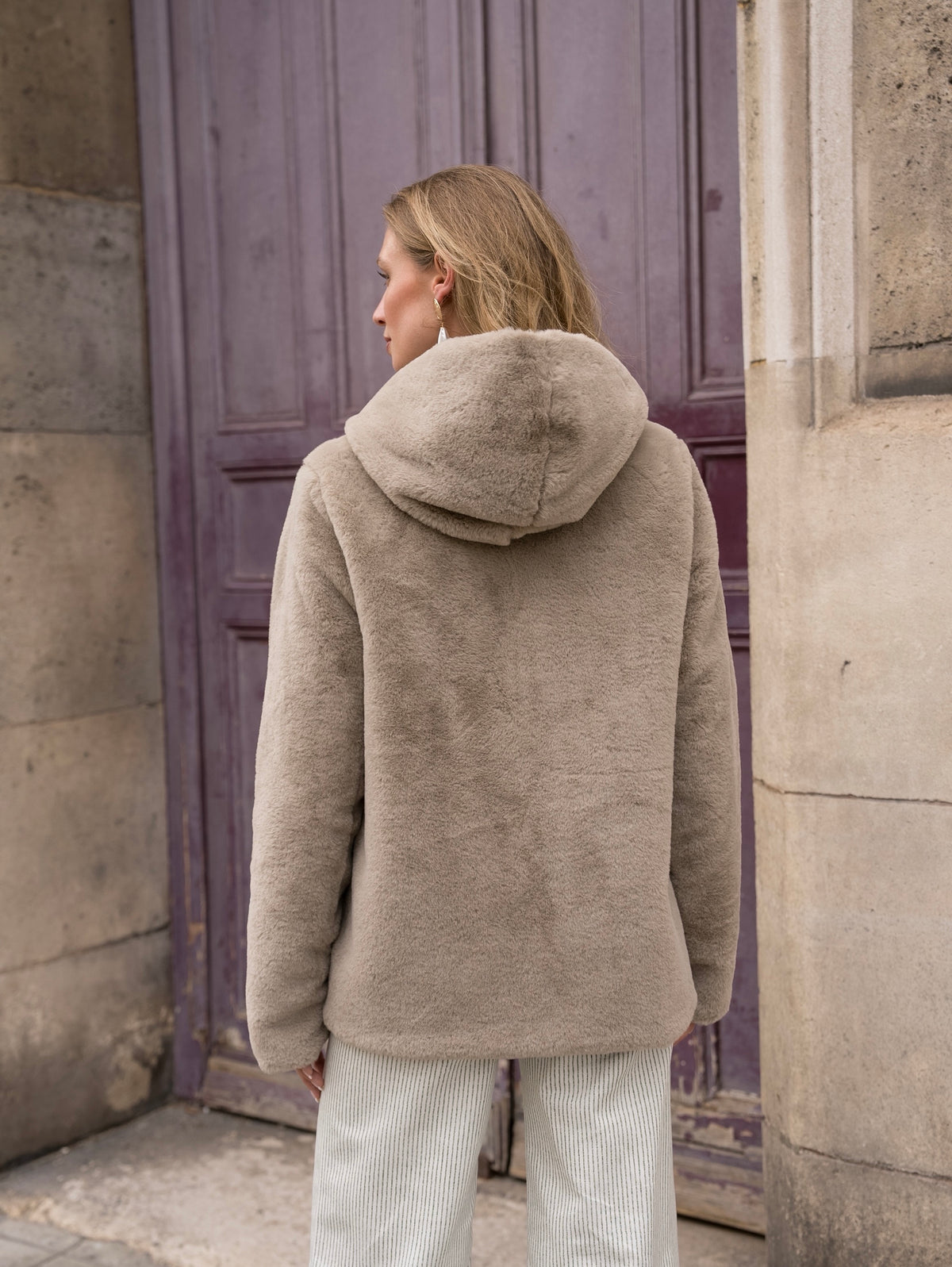 LAURA JO - Parka Imperméable réversible fourrée Noir / Beige ALIX Court