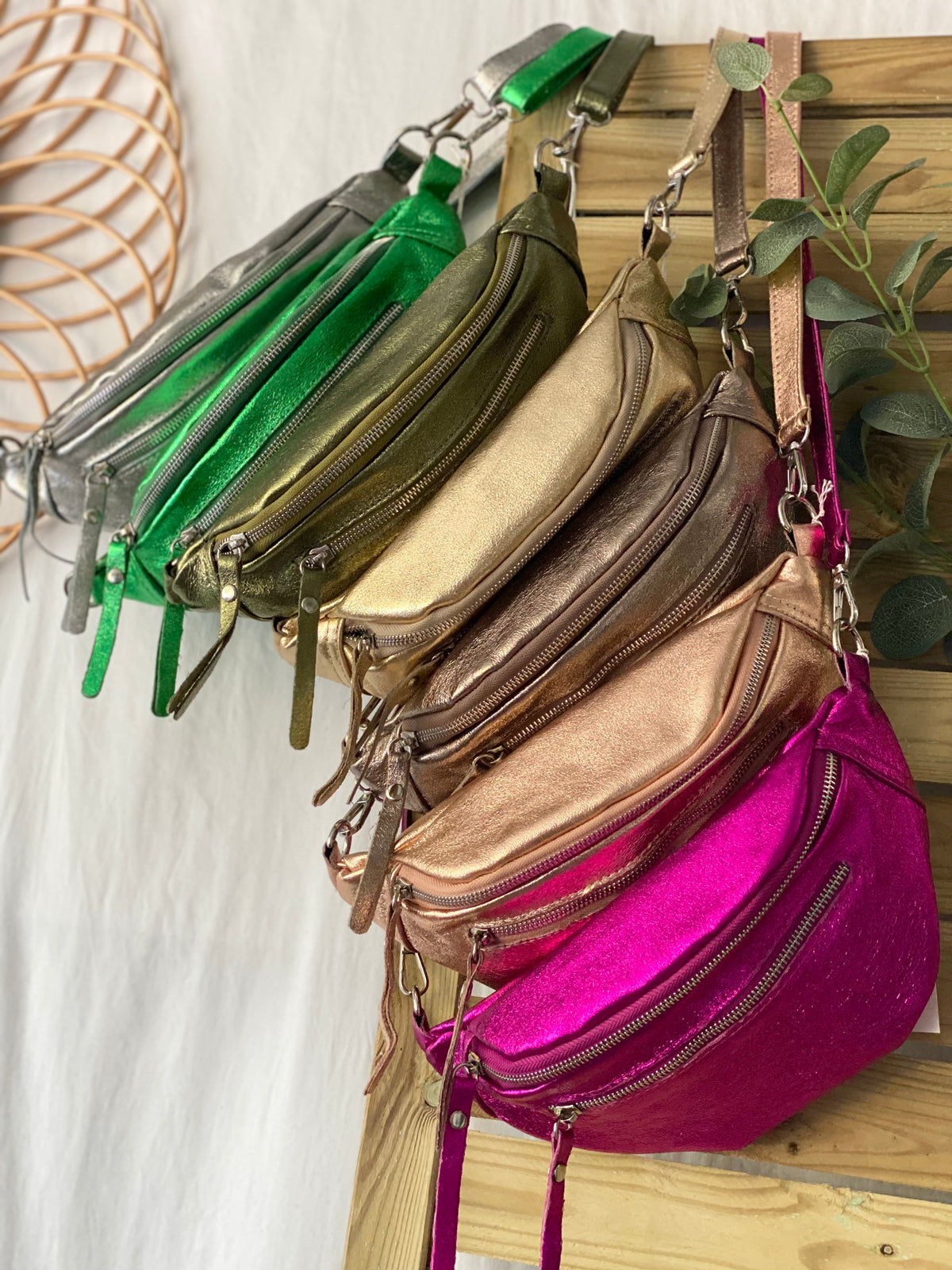 Sac banane en cuir irisé double poche - OPALE - Bronze / argent