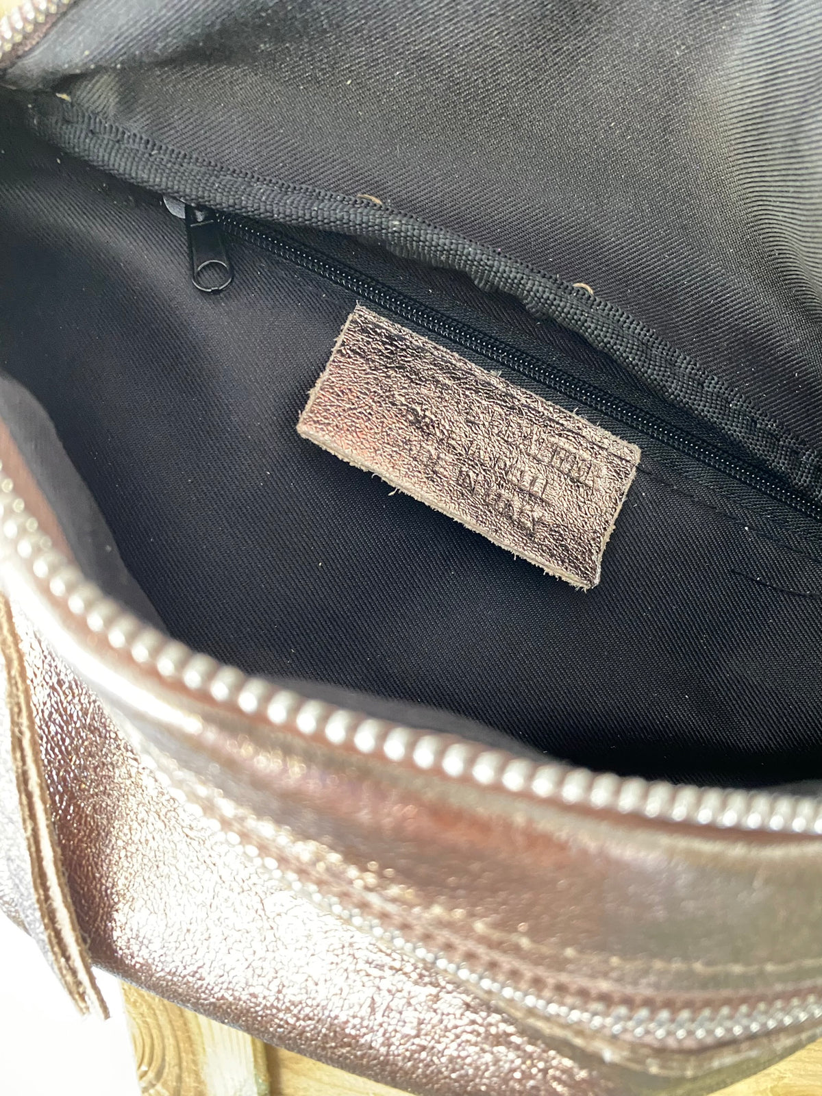 Sac banane en cuir irisé double poche - OPALE - Bronze / argent