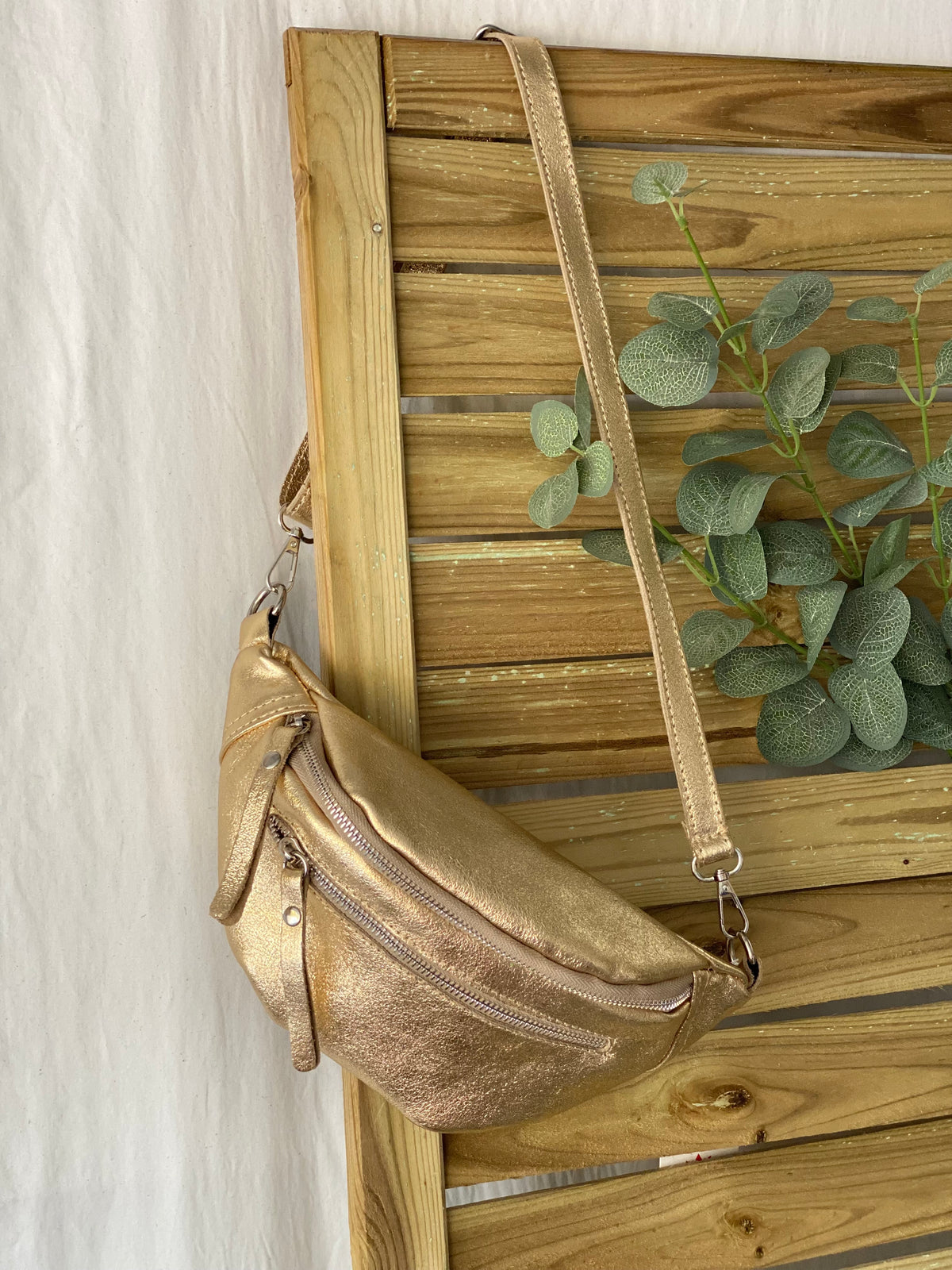 Sac banane en cuir irisé double poche - OPALE - Doré / argent