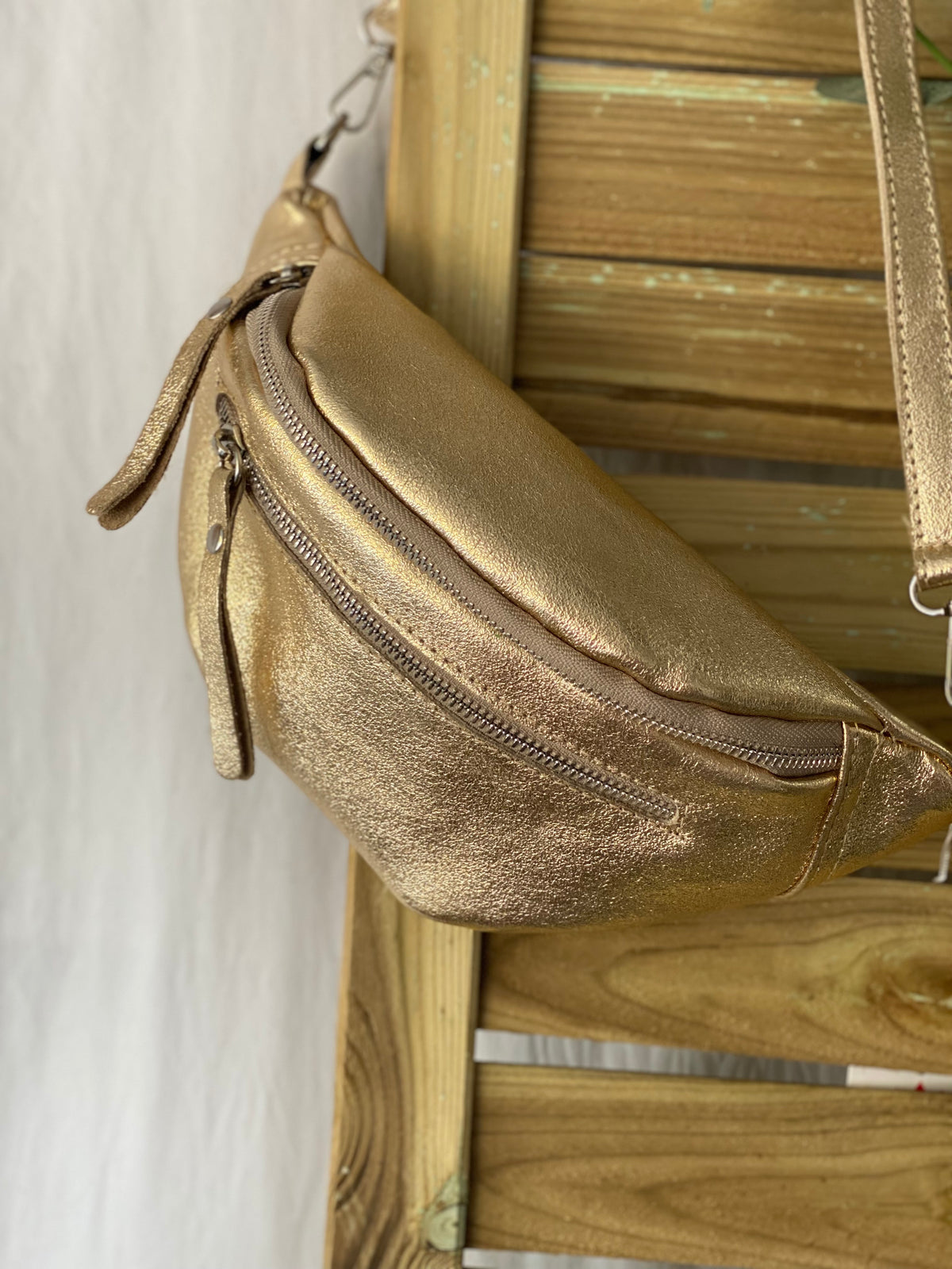 Sac banane en cuir irisé double poche - OPALE - Doré / argent