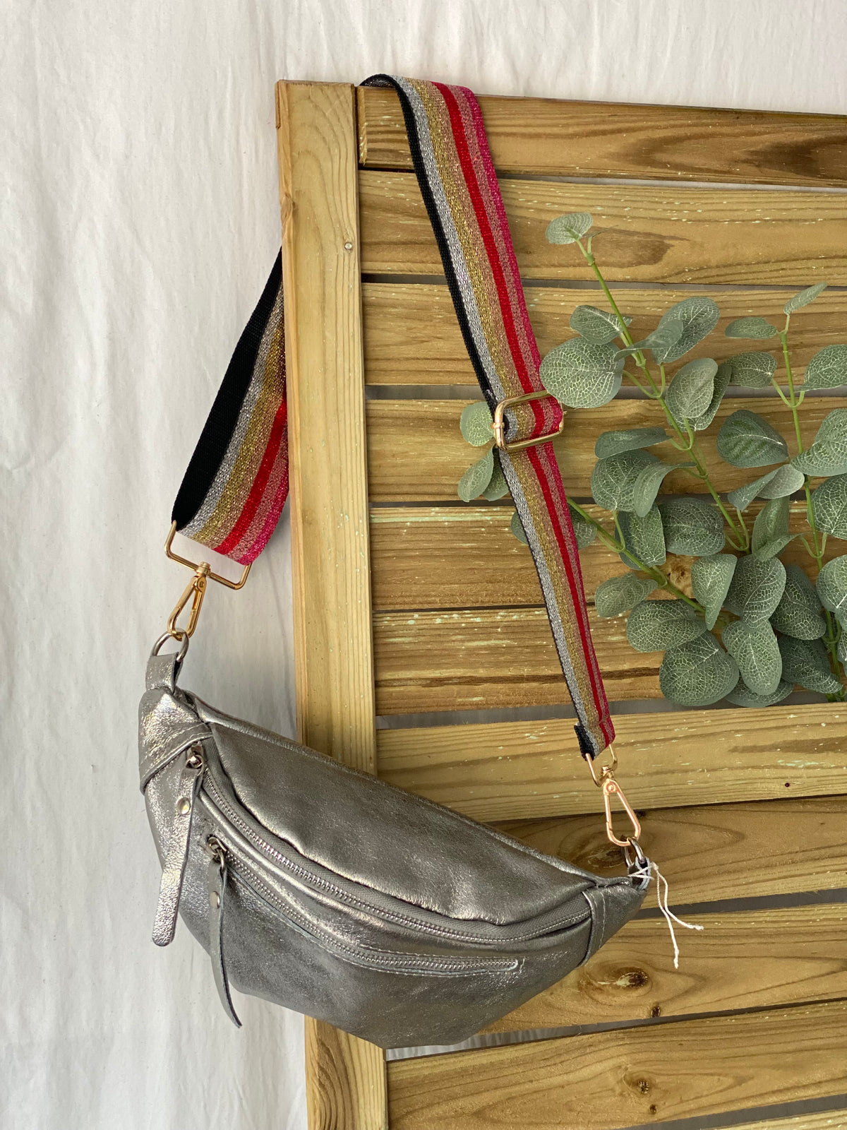 Sac banane en cuir irisé double poche - OPALE - Argent