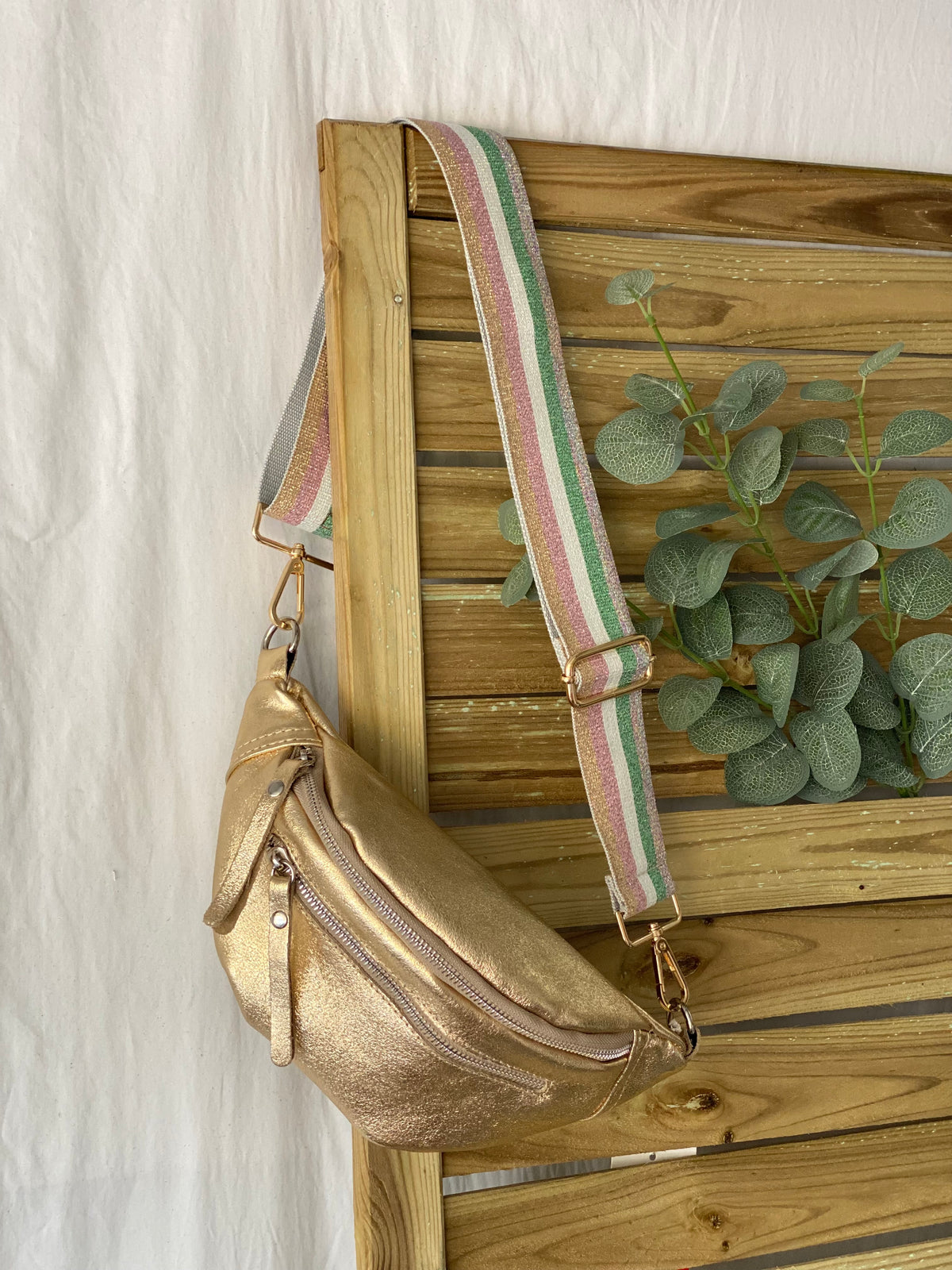 Sac banane en cuir irisé double poche - OPALE - Doré / argent