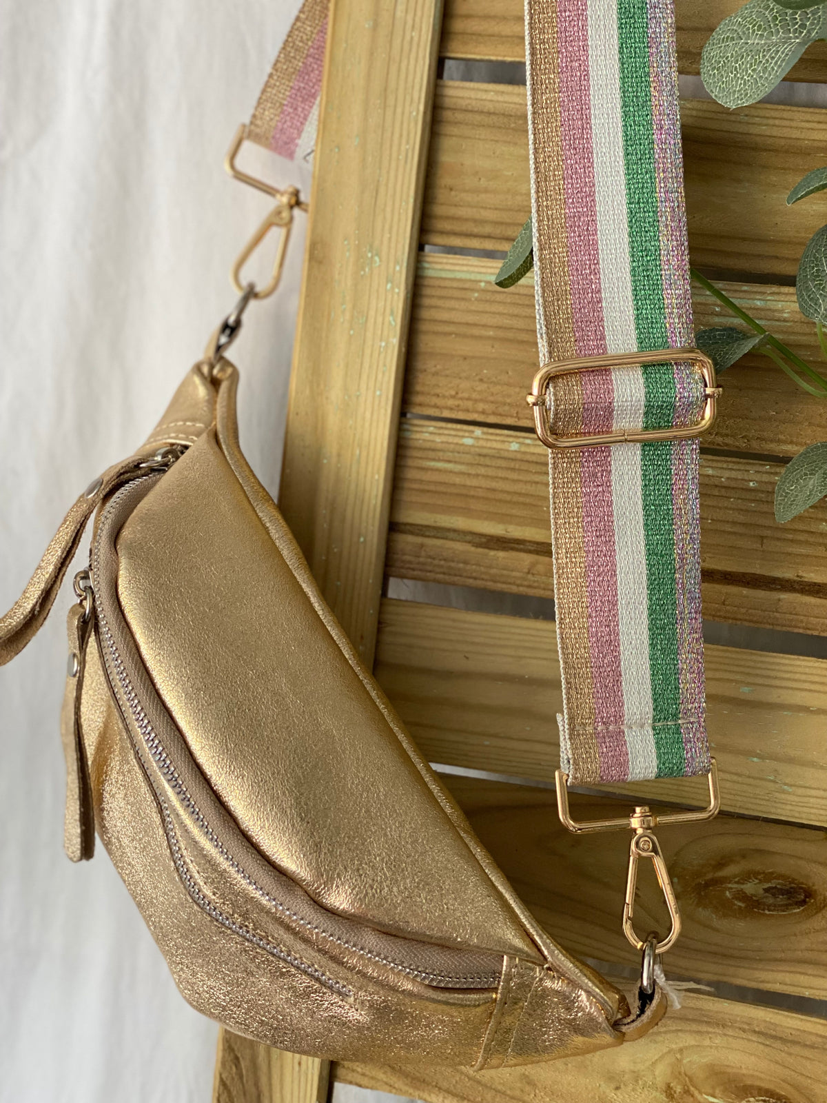 Sac banane en cuir irisé double poche - OPALE - Doré / argent