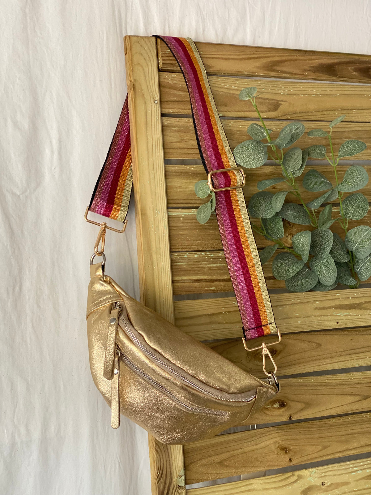 Sac banane en cuir irisé double poche - OPALE - Doré / argent