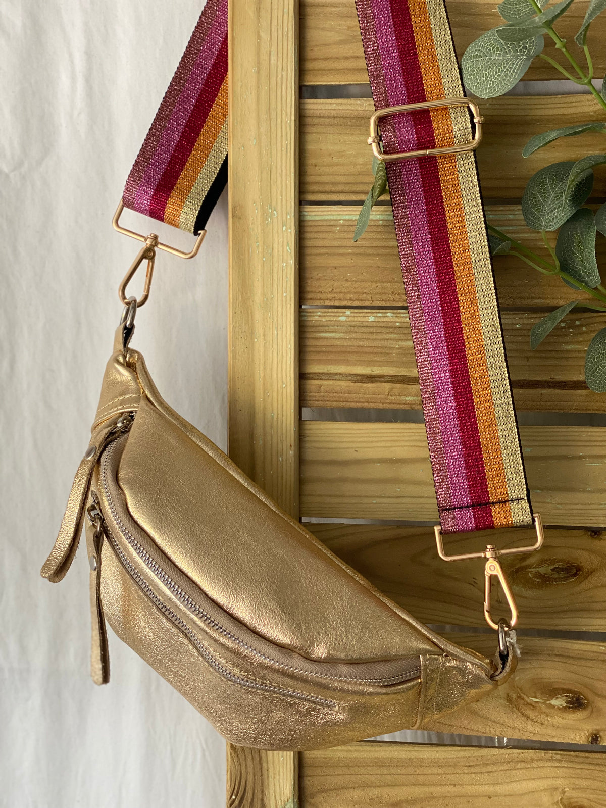 Sac banane en cuir irisé double poche - OPALE - Doré / argent