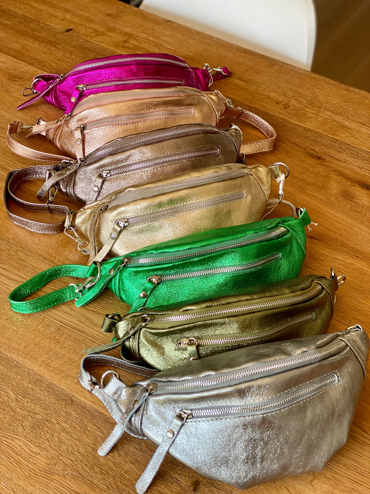 Sac banane en cuir irisé double poche - OPALE - Doré / argent