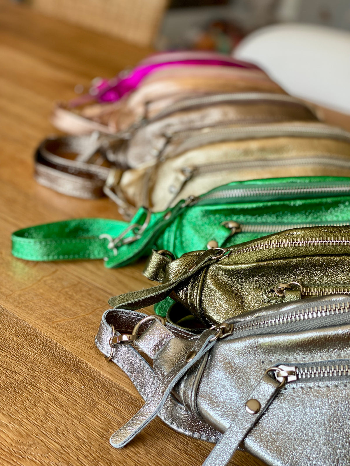Sac banane en cuir irisé double poche - OPALE - Bronze / argent