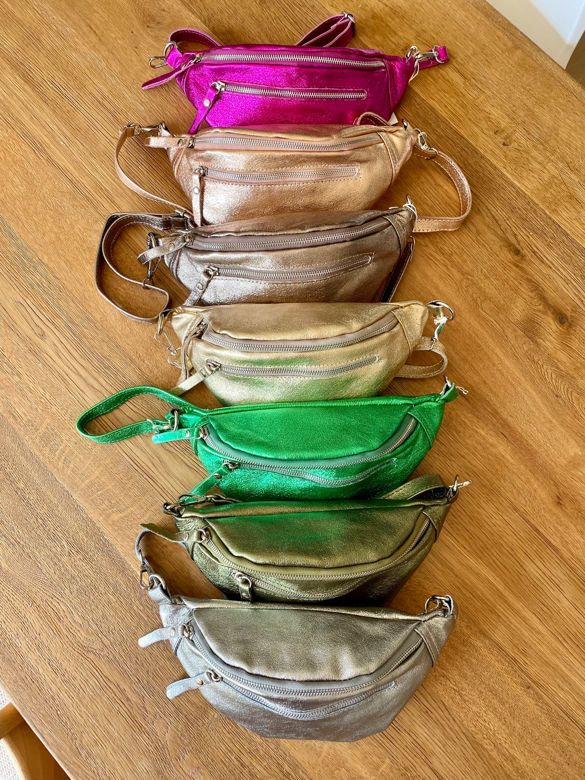 Sac banane en cuir irisé double poche - OPALE - Bronze / argent