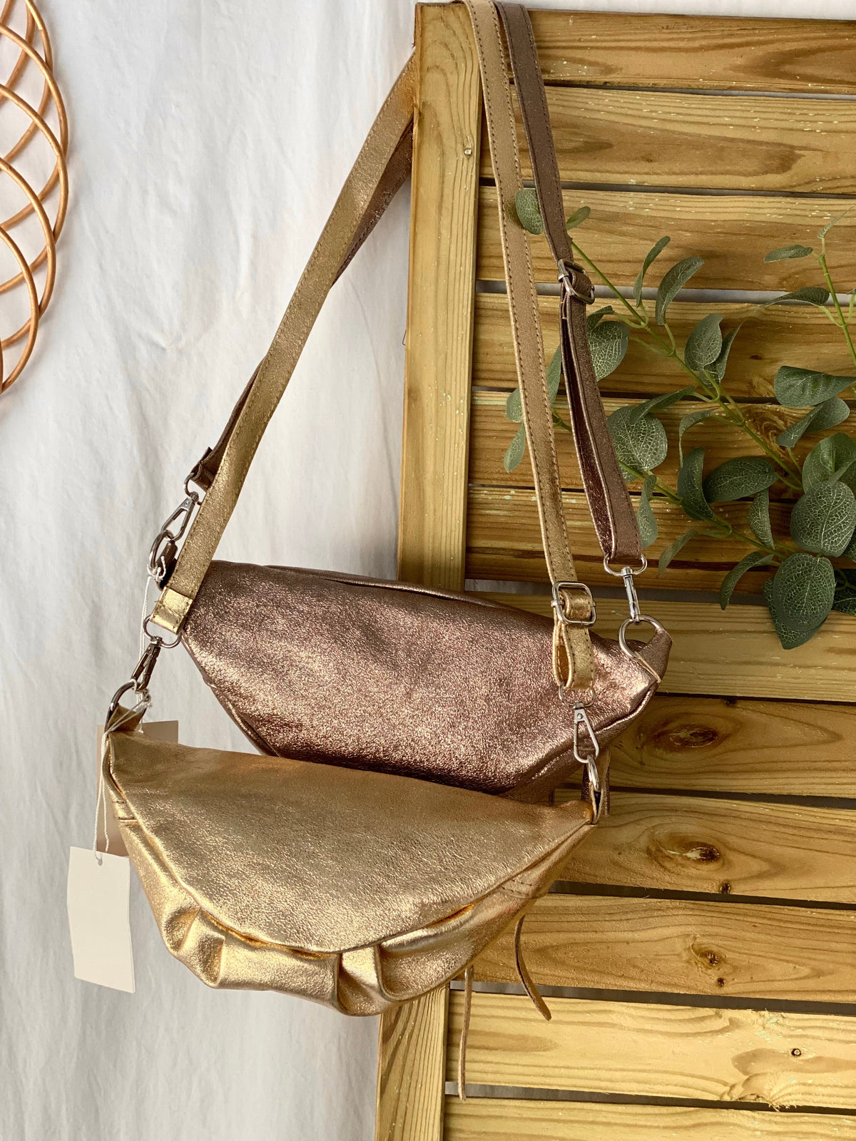 Sac banane en cuir irisé double poche - OPALE - Bronze / argent
