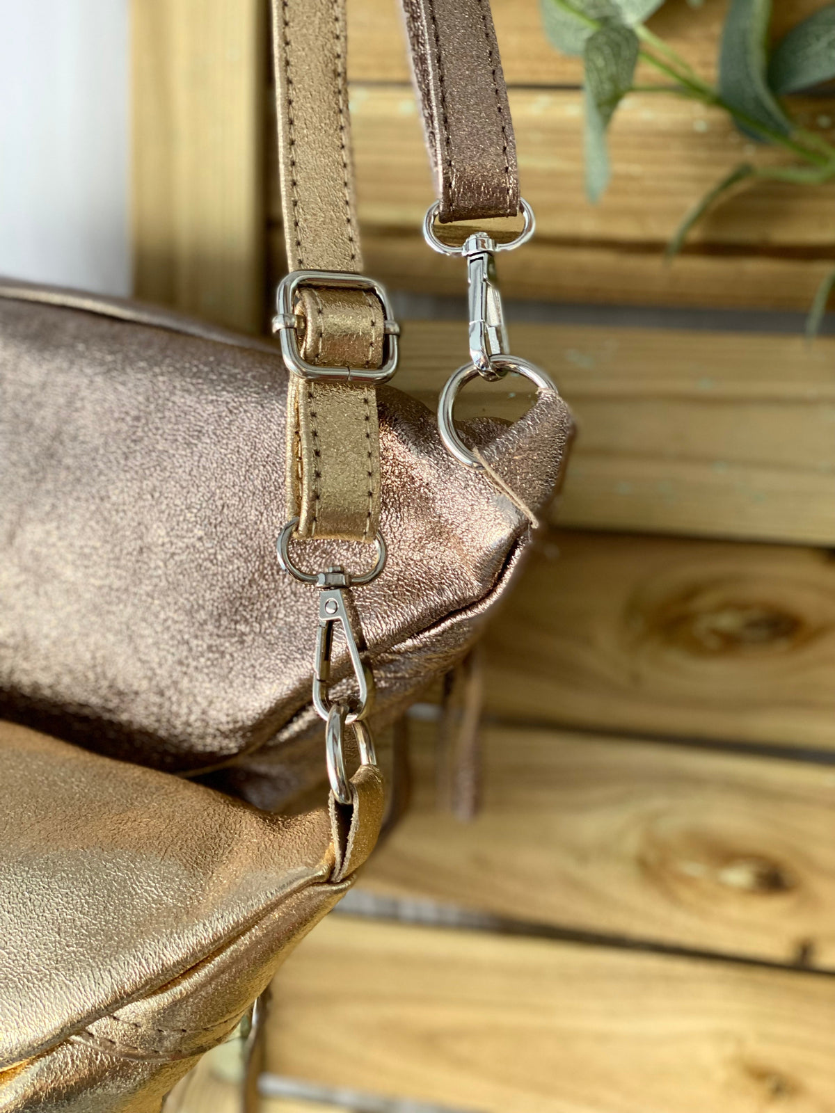 Sac banane en cuir irisé double poche - OPALE - Bronze / argent