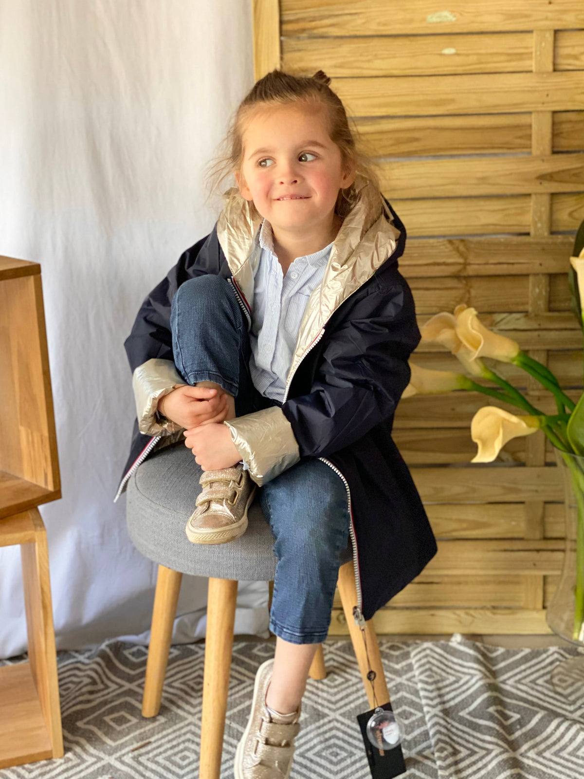 Imperméable réversible rembourré LOUISON KIDS enfant (mixte) - Bleu Marine / Doré