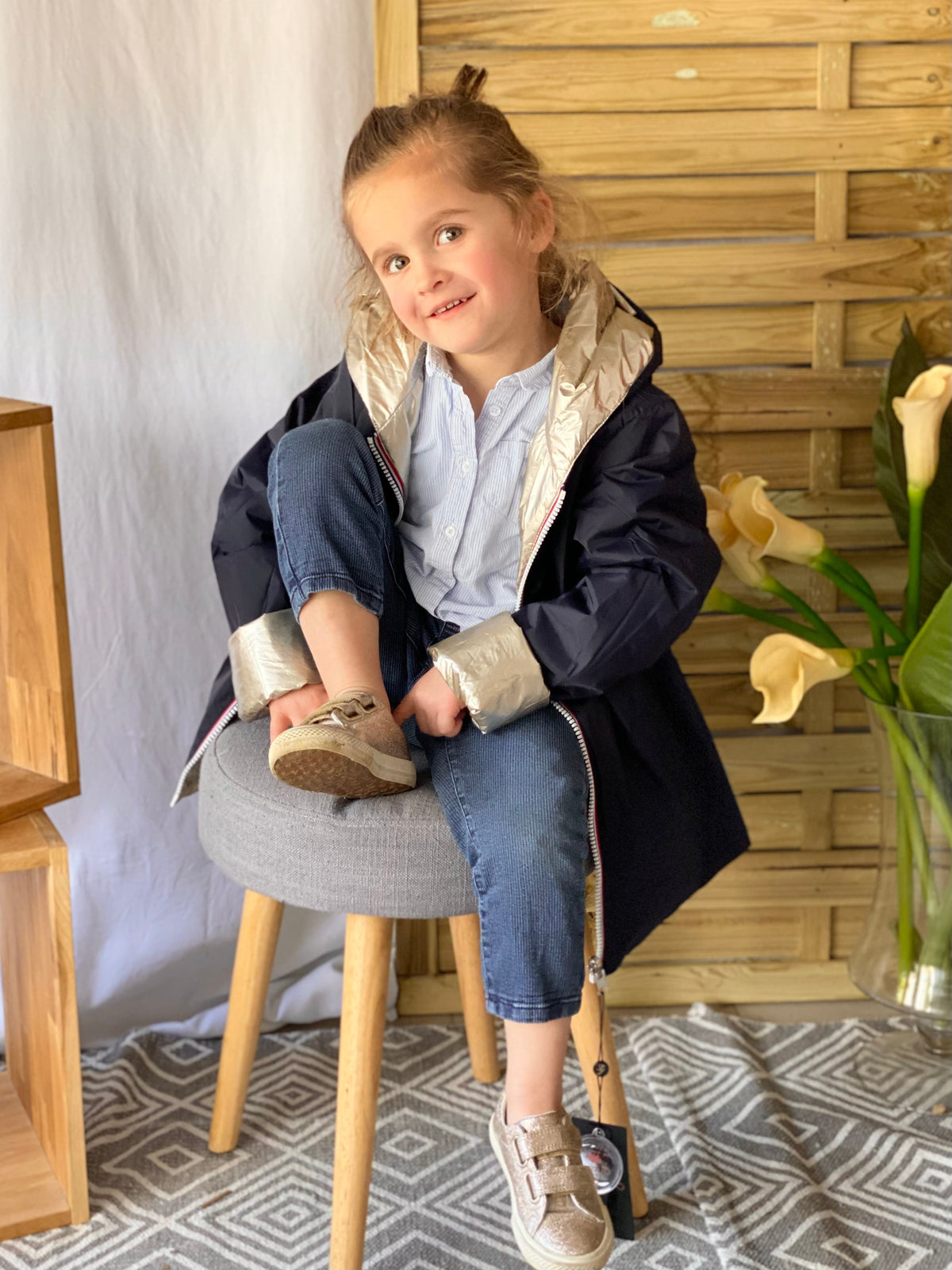 Imperméable réversible rembourré LOUISON KIDS enfant (mixte) - Bleu Marine / Doré