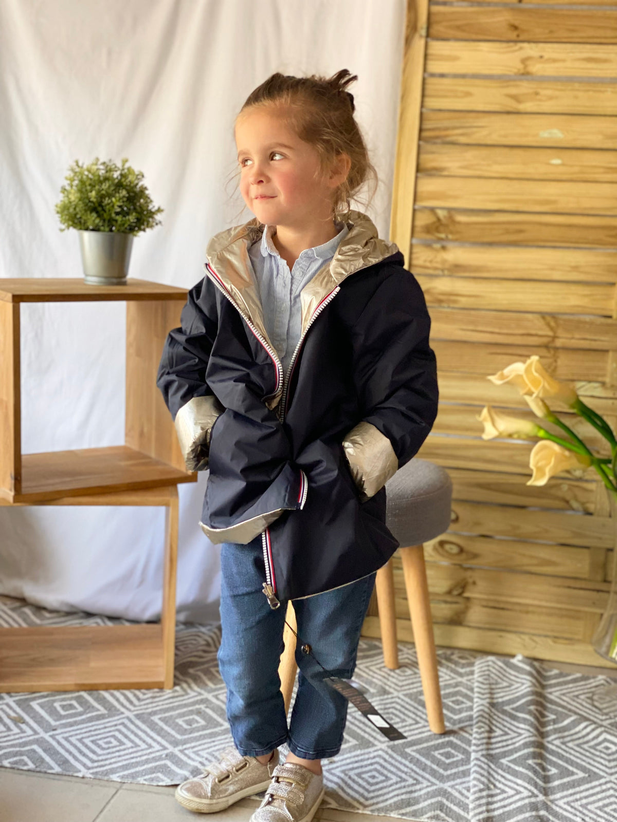 Imperméable réversible rembourré LOUISON KIDS enfant (mixte) - Bleu Marine / Doré