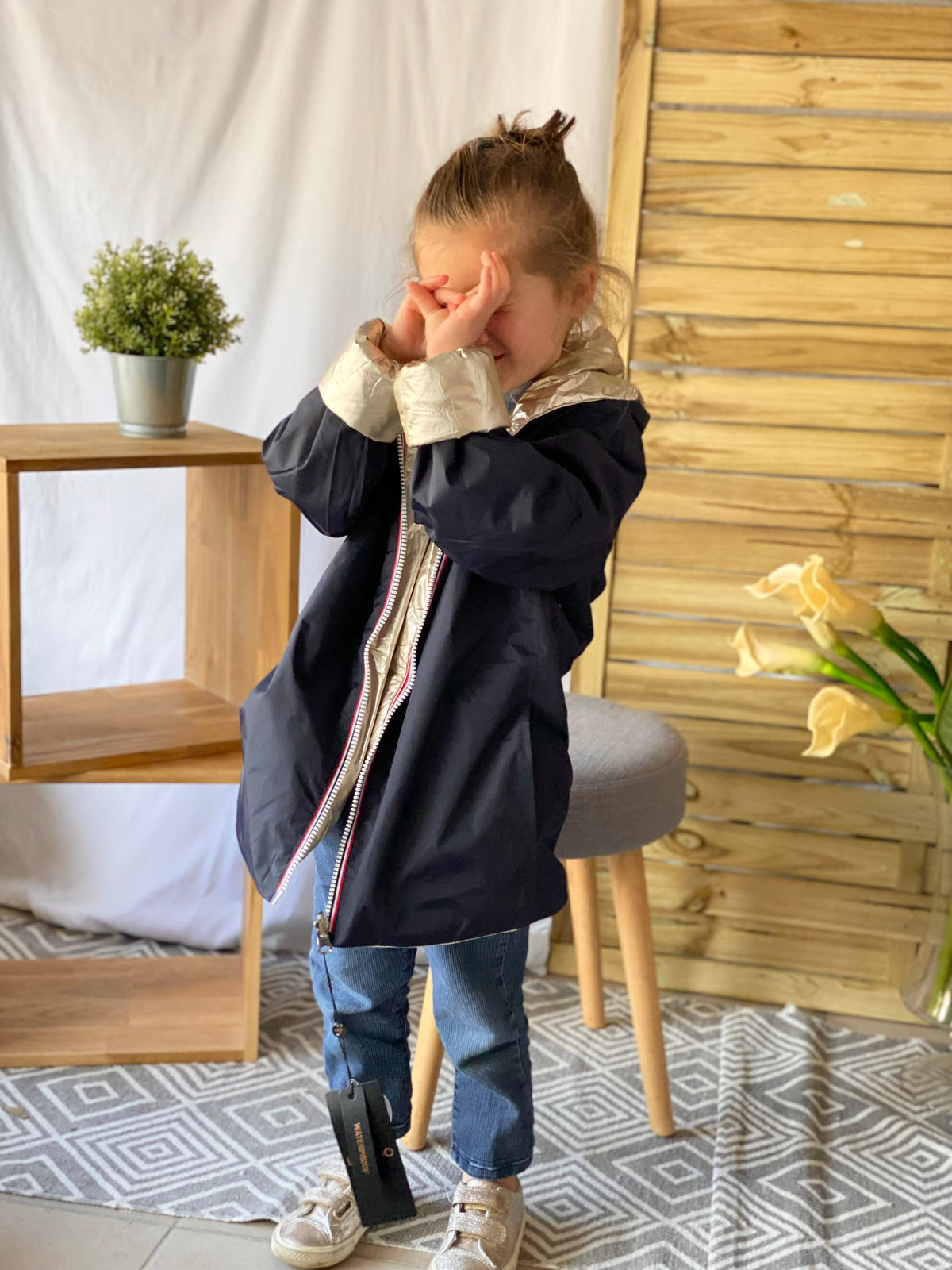 Imperméable réversible rembourré LOUISON KIDS enfant (mixte) - Bleu Marine / Doré