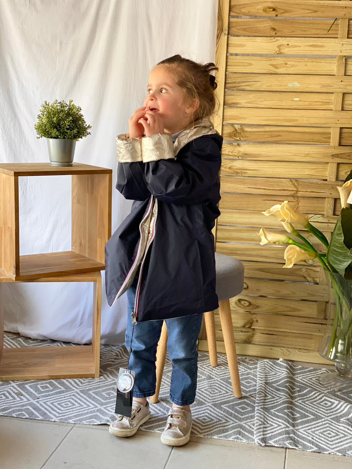 Imperméable réversible rembourré LOUISON KIDS enfant (mixte) - Bleu Marine / Doré