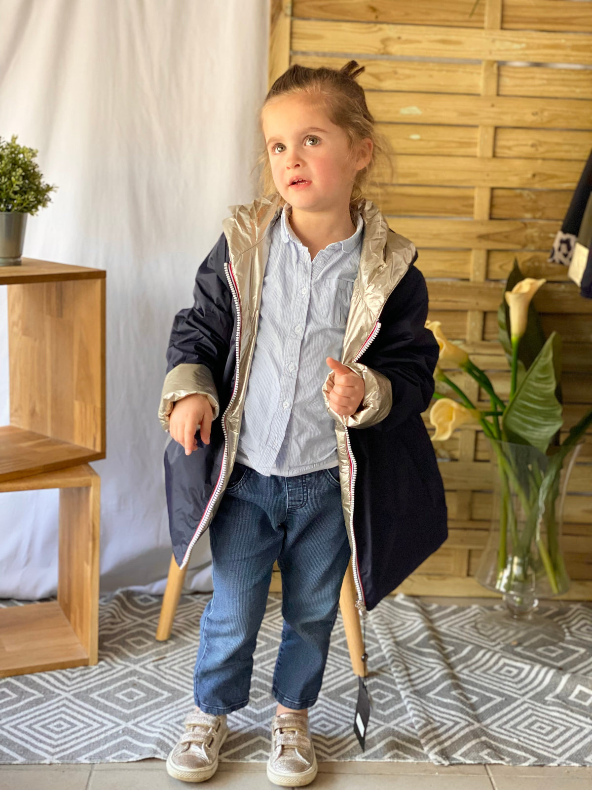 Imperméable réversible rembourré LOUISON KIDS enfant (mixte) - Bleu Marine / Doré