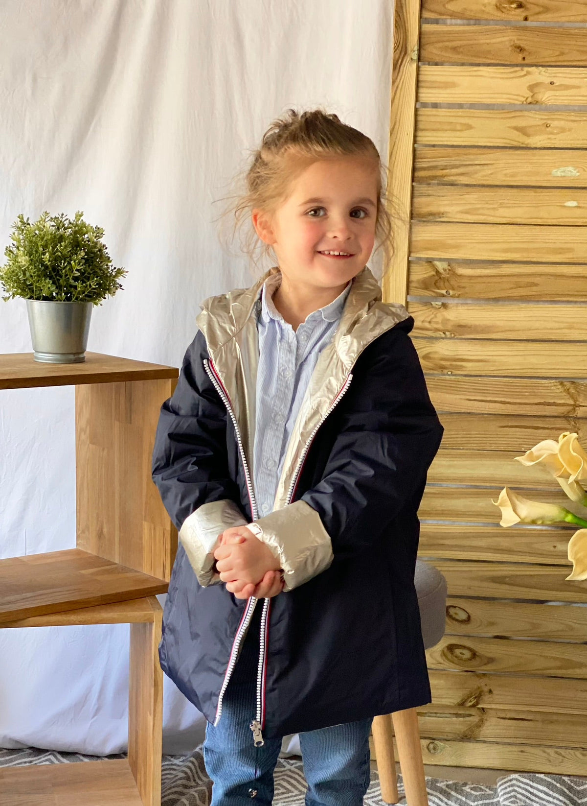 Imperméable réversible rembourré LOUISON KIDS enfant (mixte) - Bleu Marine / Doré