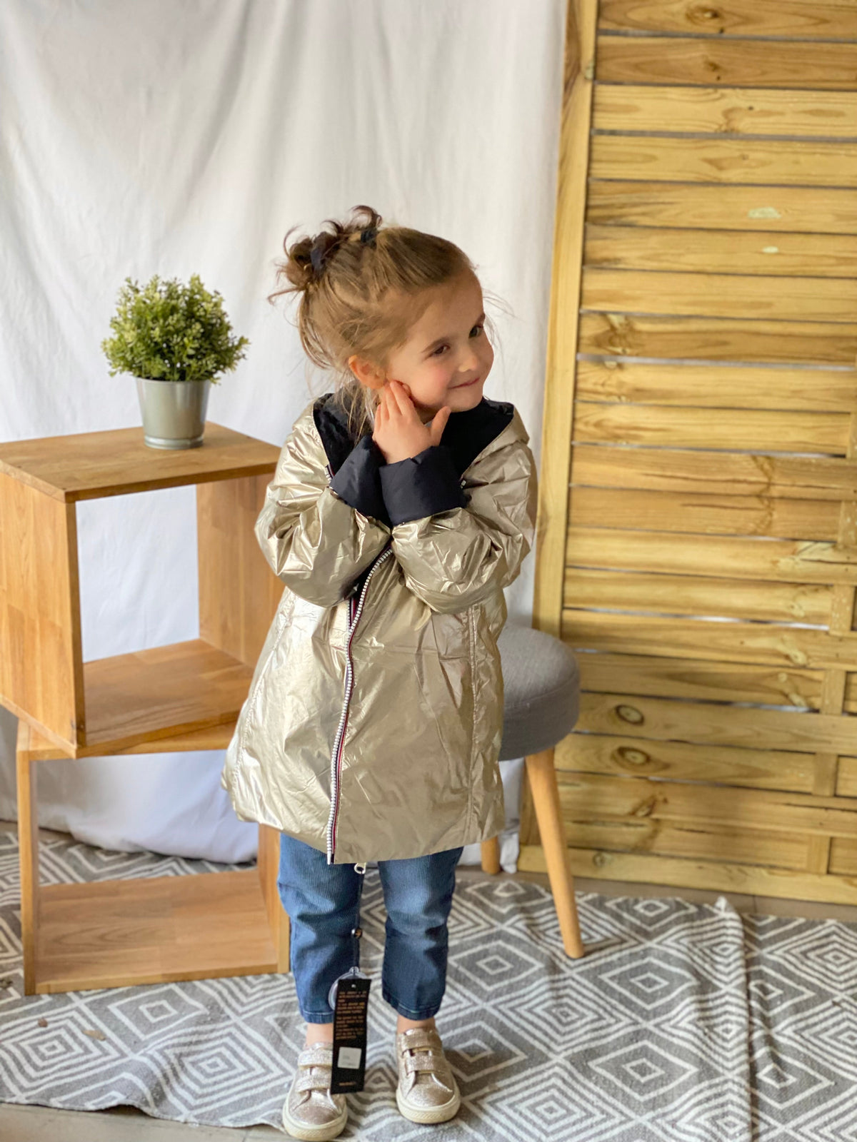 Imperméable réversible rembourré LOUISON KIDS enfant (mixte) - Bleu Marine / Doré