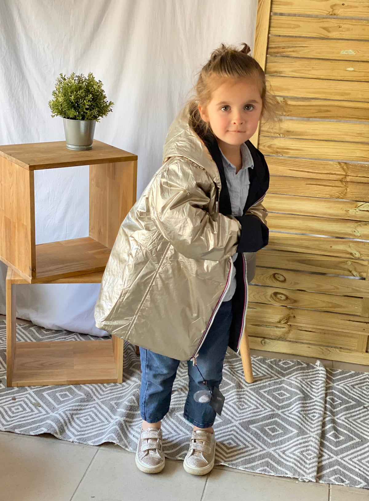 Imperméable réversible rembourré LOUISON KIDS enfant (mixte) - Bleu Marine / Doré